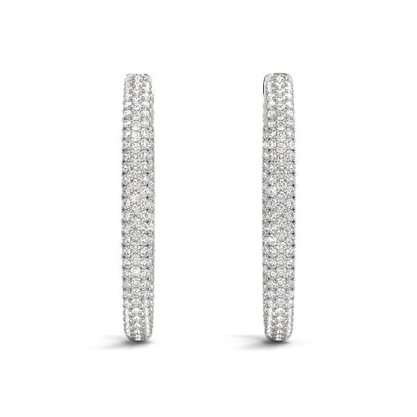 14k White Gold Diamond Hoop Double Sided Three Row Earrings 2 cttw on sale at MyriadMart