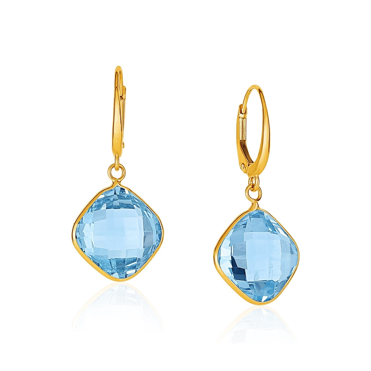 Drop Earrings with Blue Topaz Cushion Briolettes in 14k Yellow Gold on sale at MyriadMart