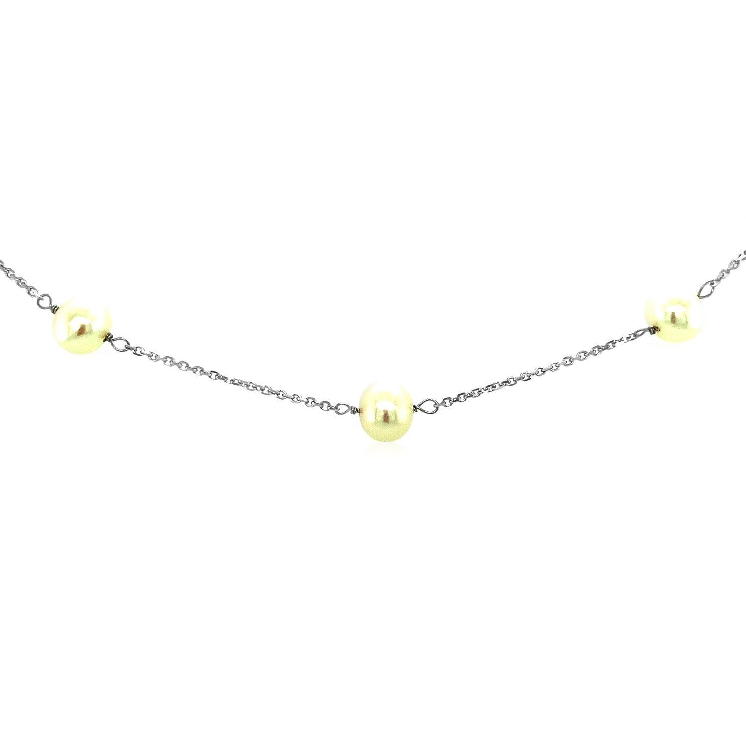 14k White Gold Necklace with White Pearls on sale at MyriadMart