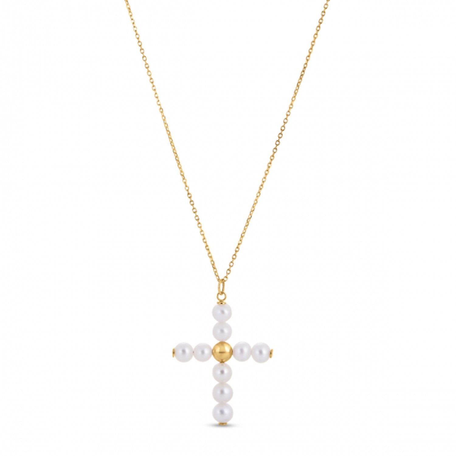 14k Yellow Gold Pearl Cross Pendant on sale at MyriadMart