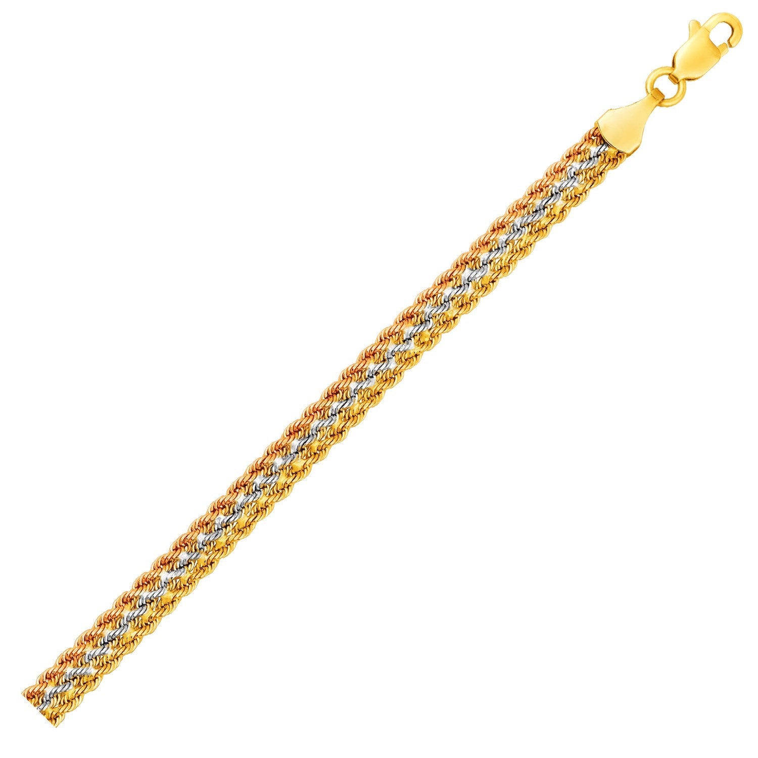 10k Tri-Toned Gold Multi-Strand Rope Chain Bracelet 6.35 mm on sale at MyriadMart