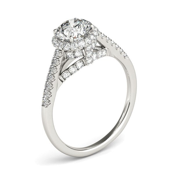 14k White Gold Round Cut Pave Set Shank Diamond Engagement Ring 1 3/8 cttw on sale at MyriadMart