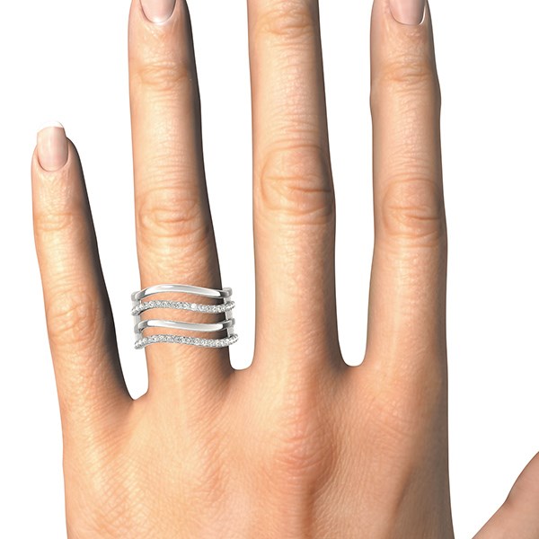 14k White Gold Multiple Band Design Ring with Diamonds 3/8 cttw on sale at MyriadMart