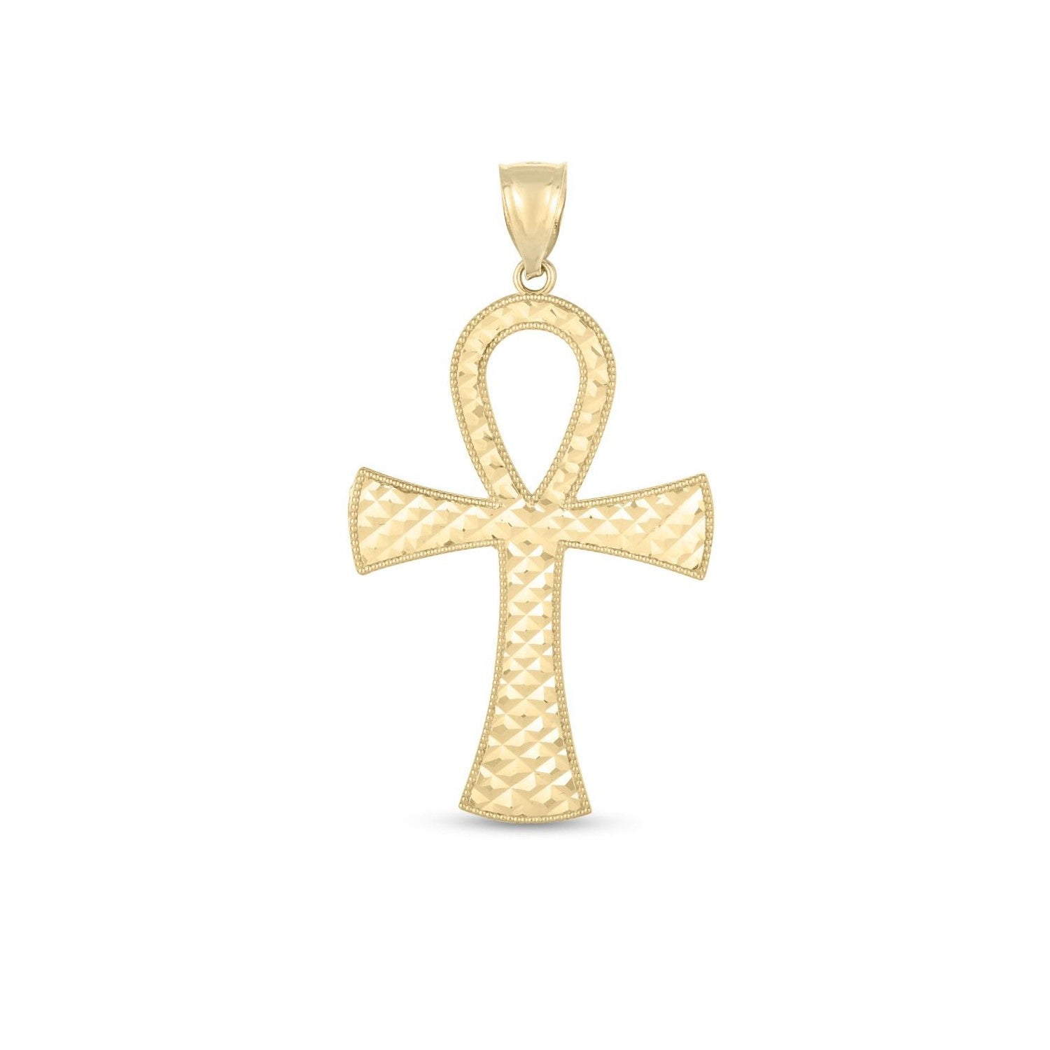 14k Yellow Gold High Polish Textured Ankh Pendant on sale at MyriadMart