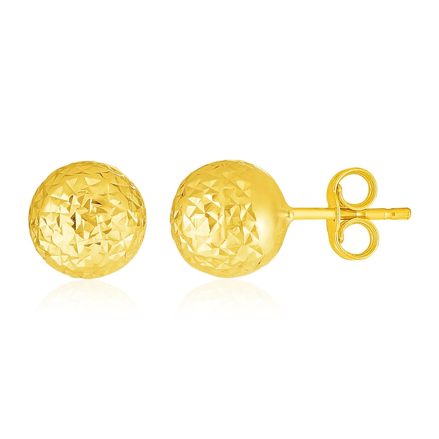 14k Yellow Gold Ball Earrings with Crystal Cut Texture on sale at MyriadMart