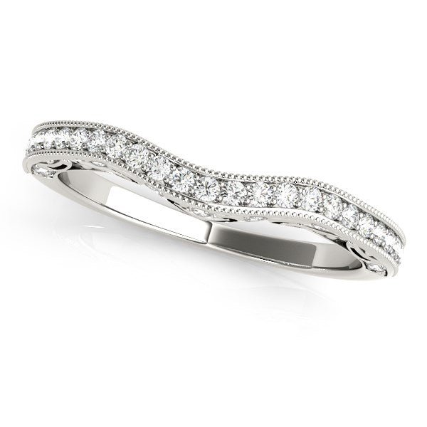 14k White Gold Milgrained Pave Set Curved Diamond Wedding Band 1/5 cttw on sale at MyriadMart