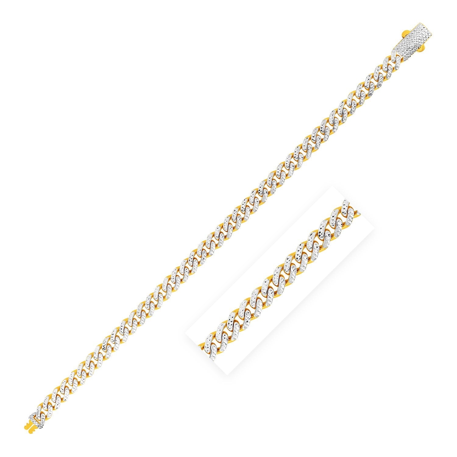 14k Yellow Gold White Pave High Polish Modern Lite Miami Cuban Bracelet 6.5mm on sale at MyriadMart