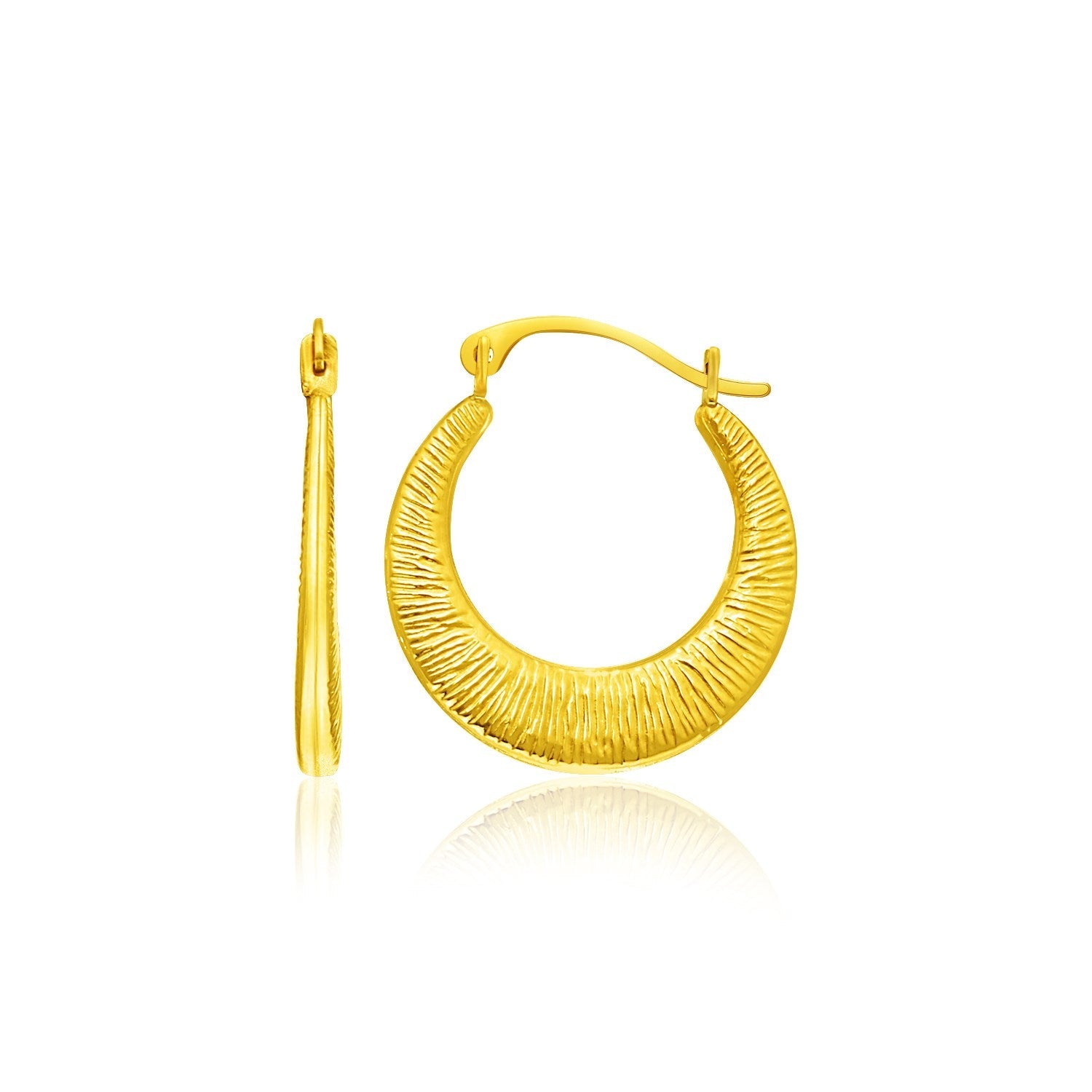 14k Yellow Gold Graduated Round Textured Hoop Earrings on sale at MyriadMart