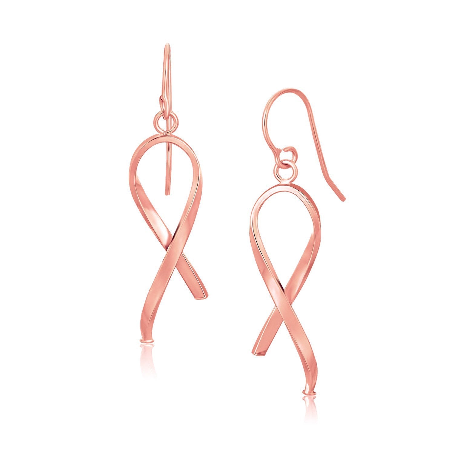 14k Rose Gold Polished Ribbon Style Drop Earrings on sale at MyriadMart