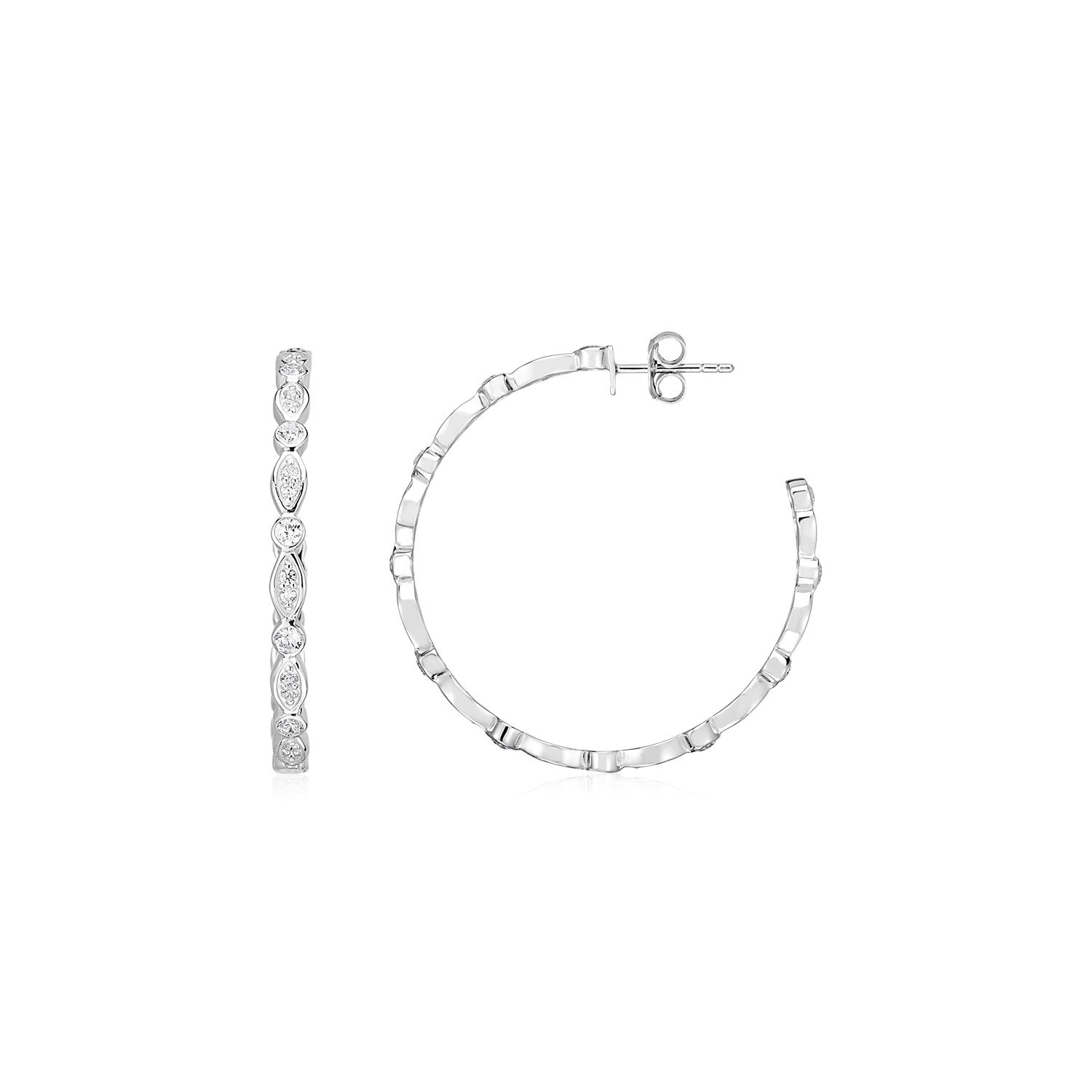 Sterling Silver Hoop Earrings with Round and Marquise Cubic Zirconias on sale at MyriadMart
