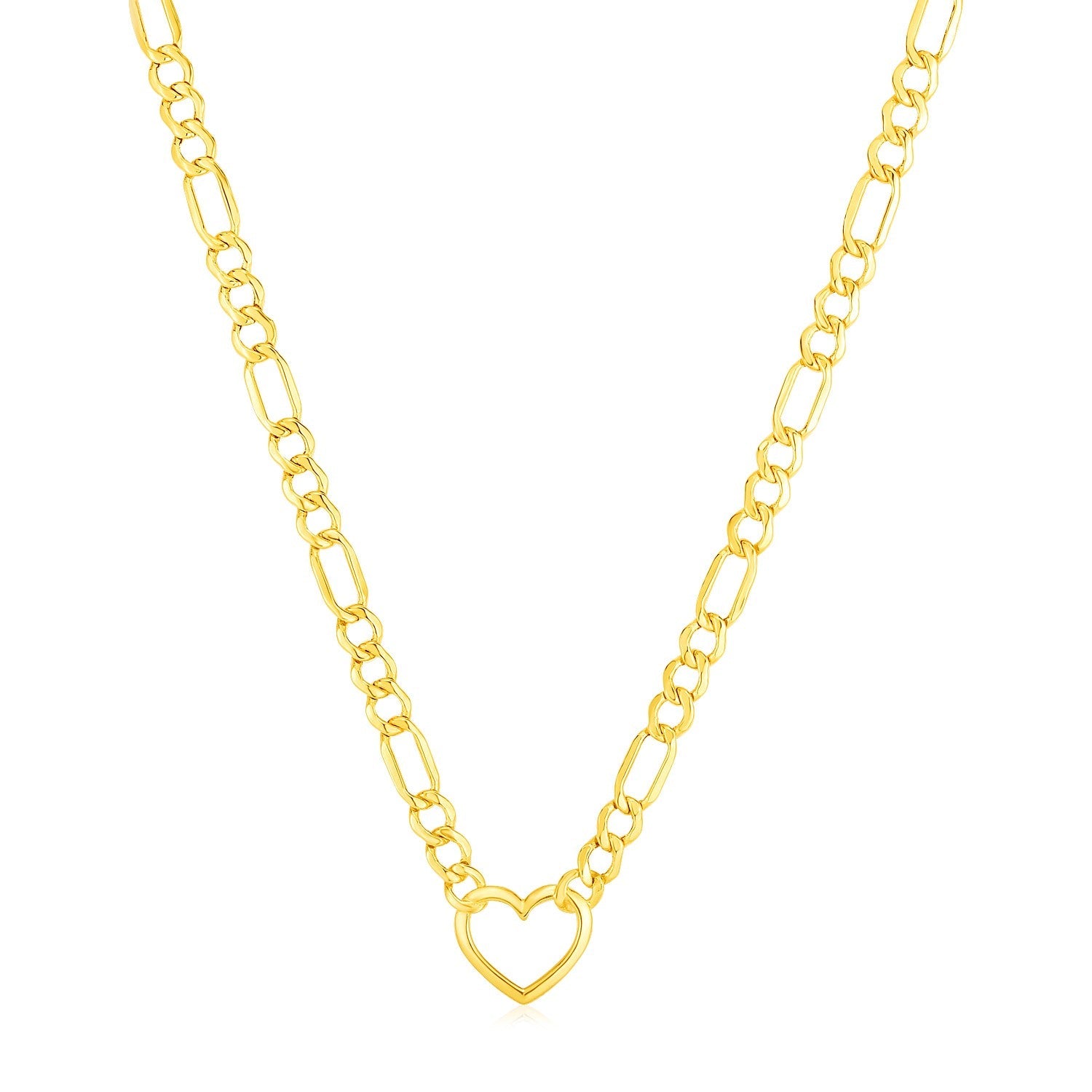 14k Yellow Gold Figaro Chain Necklace with Heart on sale at MyriadMart