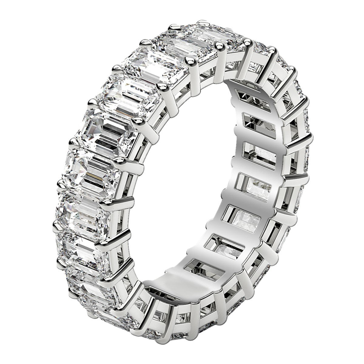 Emerald Cut Lab Grown Diamond Eternity Ring in 14k White Gold 4 cttw FG/VS2 on sale at MyriadMart