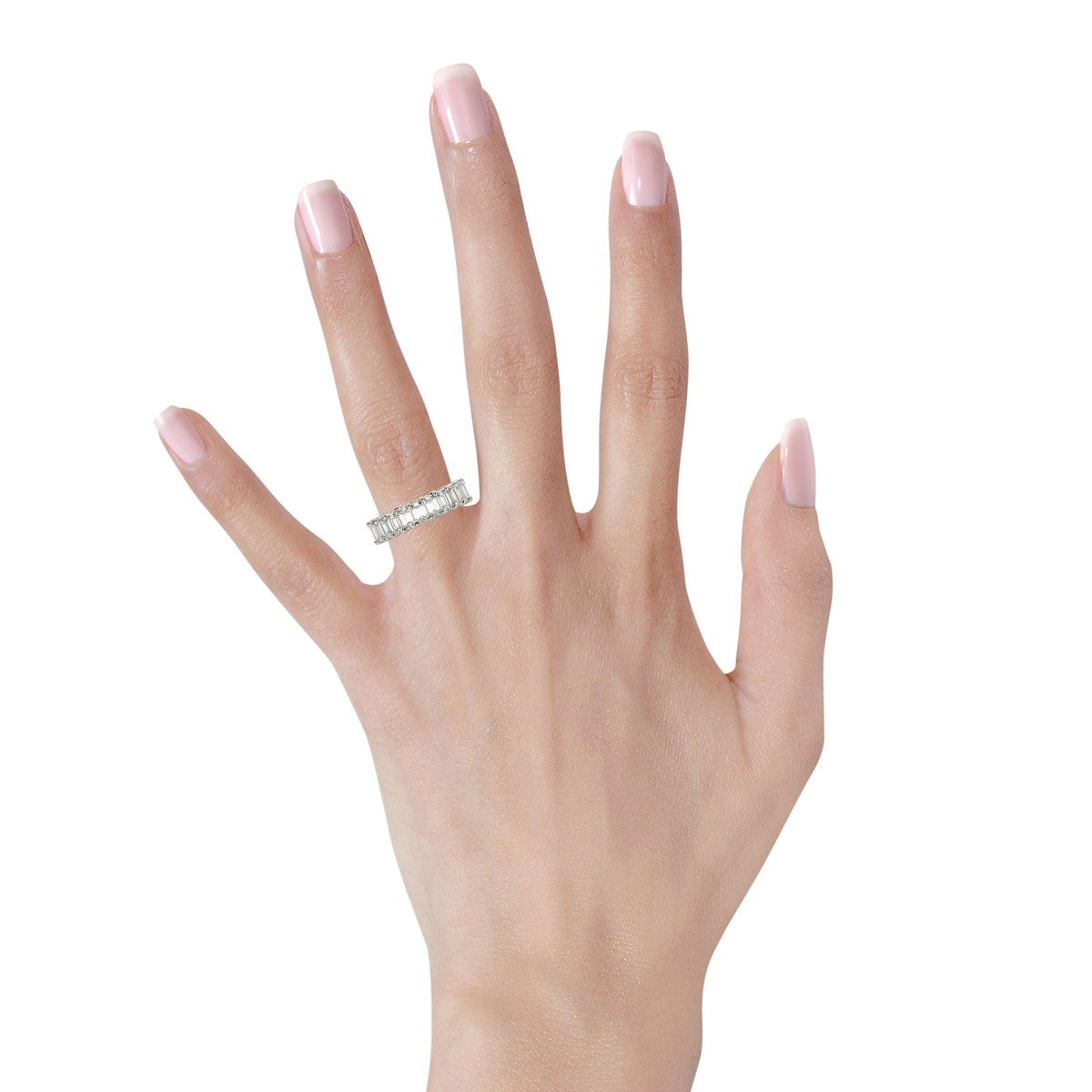 Emerald Cut Lab Grown Diamond Eternity Ring in 14k White Gold 4 cttw FG/VS2 on sale at MyriadMart