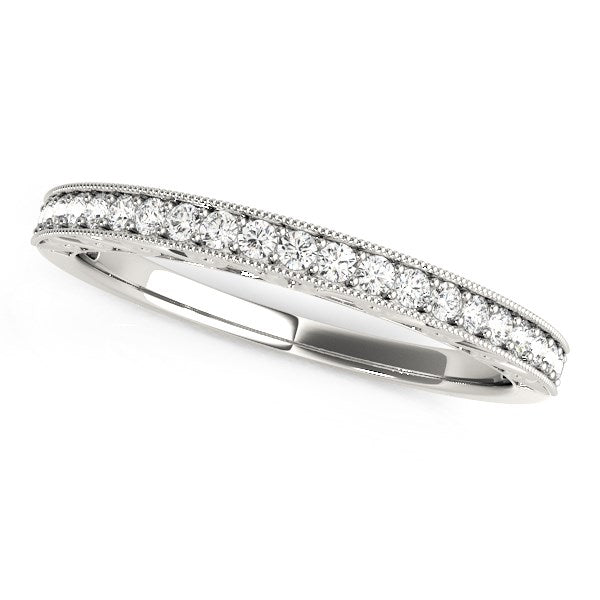 14k White Gold Milgrain Bordered Round Diamond Wedding Band 1/6 cttw on sale at MyriadMart