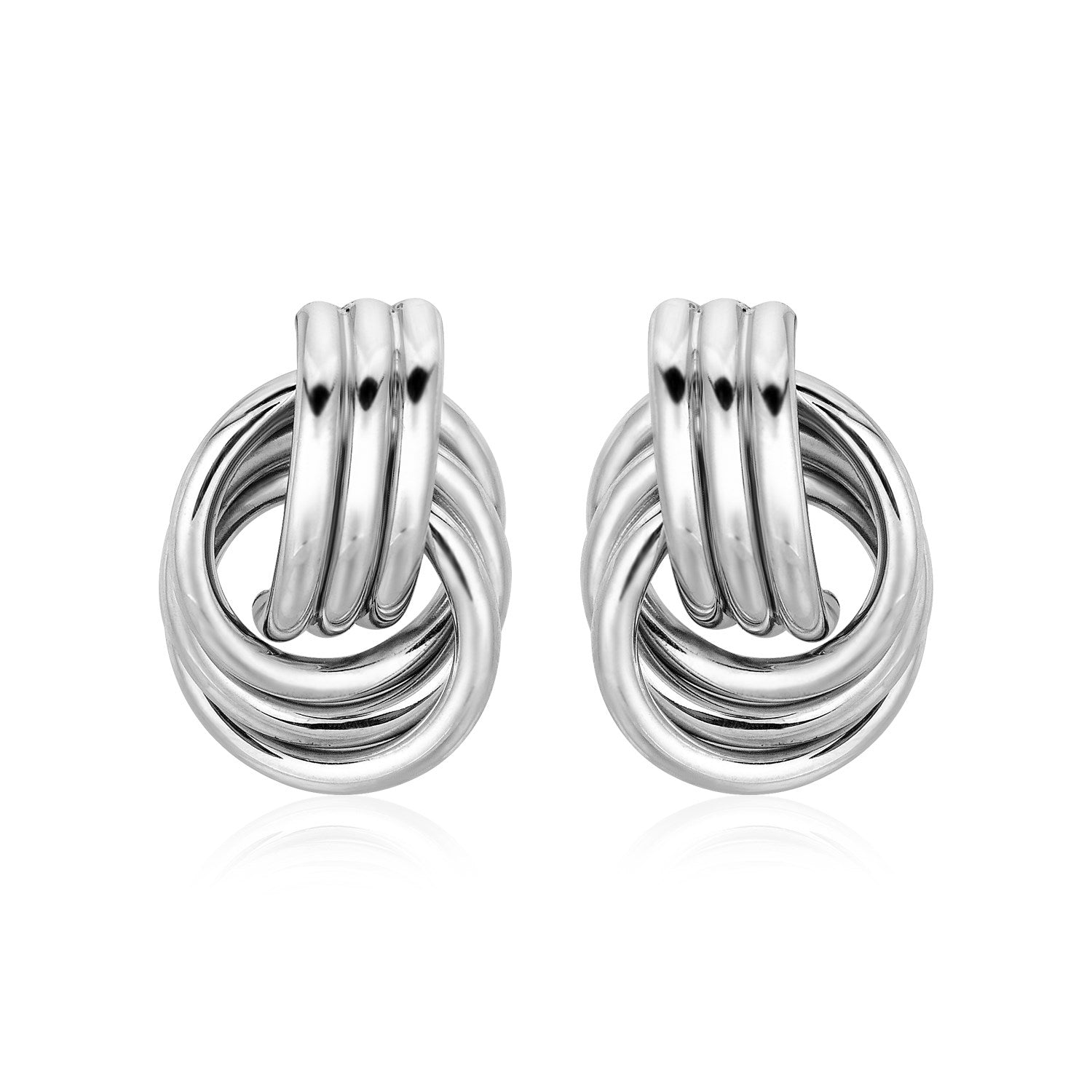 Polished Love Knot Earrings with Interlocking Rings in Sterling Silver on sale at MyriadMart