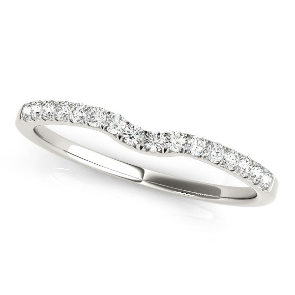 14k White Gold Curved Pave Setting Diamond Wedding Ring 1/8 cttw on sale at MyriadMart