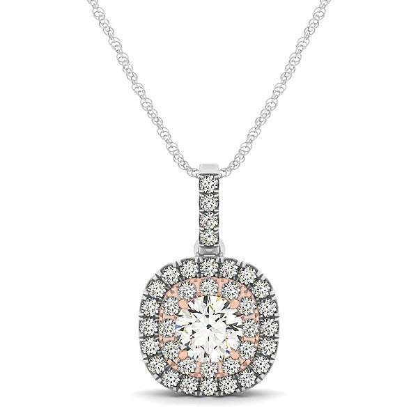 14k White And Rose Gold Cushion Shape Halo Diamond Pendant 1/2 cttw on sale at MyriadMart