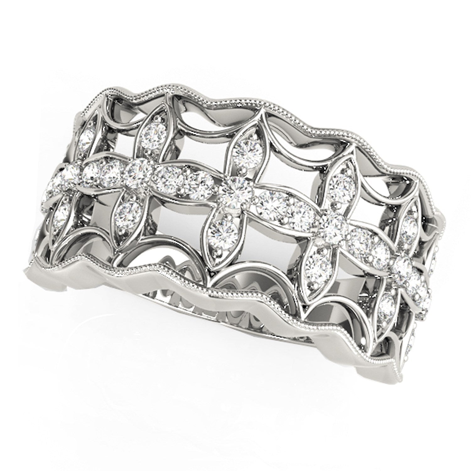 Diamond Studded Four Leaf Clover Motif Ring in 14k White Gold 1/4 cttw on sale at MyriadMart
