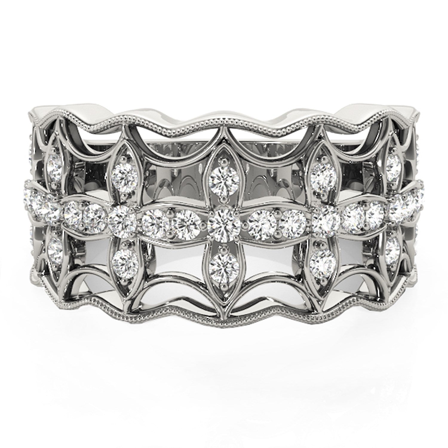 Diamond Studded Four Leaf Clover Motif Ring in 14k White Gold 1/4 cttw on sale at MyriadMart