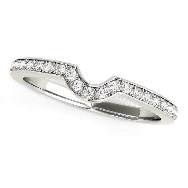 14k White Gold Modern Curved Prong Set Diamond Wedding Band 1/8 cttw on sale at MyriadMart