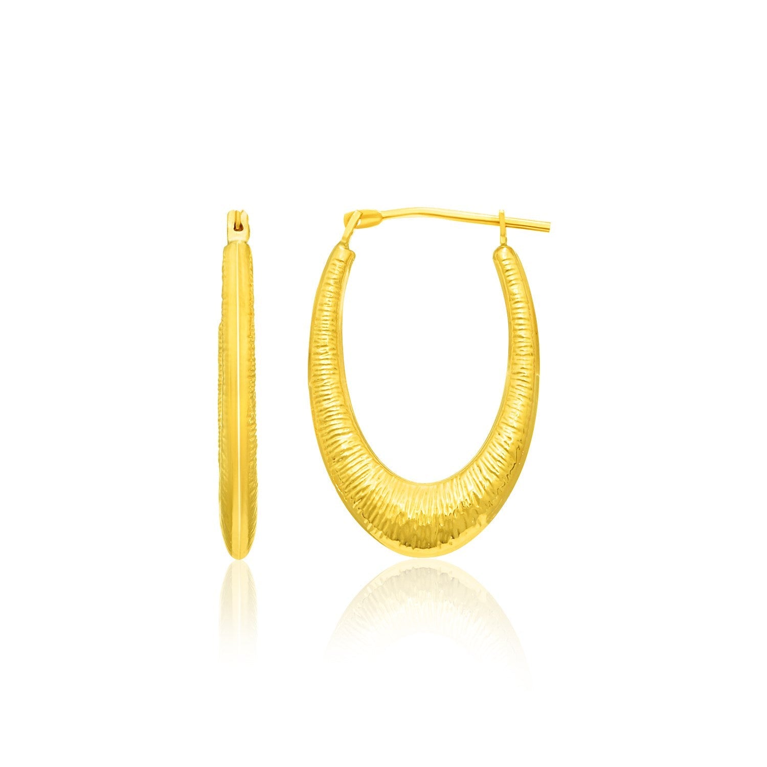 14k Yellow Gold Hoop Earrings in a Graduated Texture Style on sale at MyriadMart