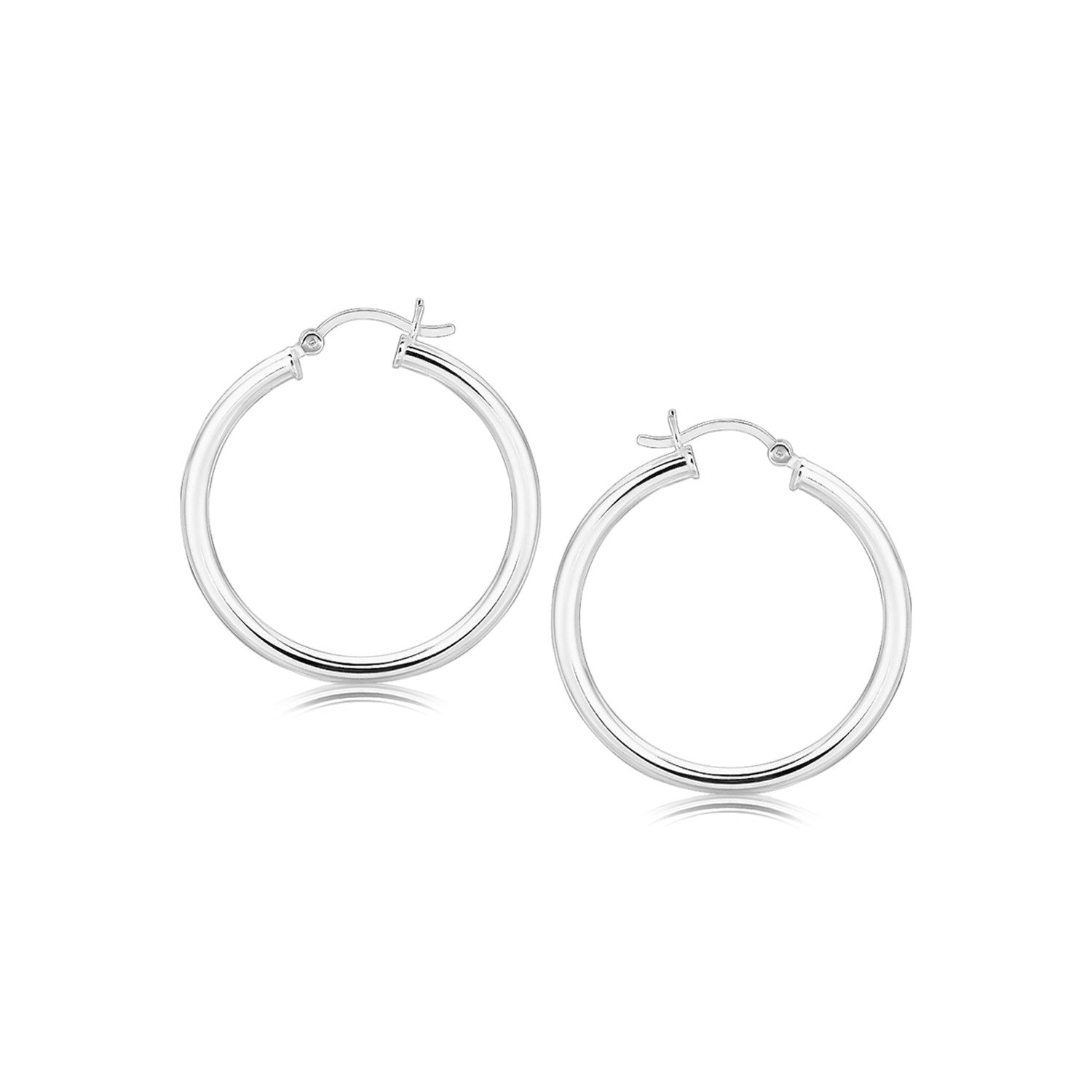 Sterling Silver Hoop Style Earrings with Polished Rhodium Plating 30mm on sale at MyriadMart