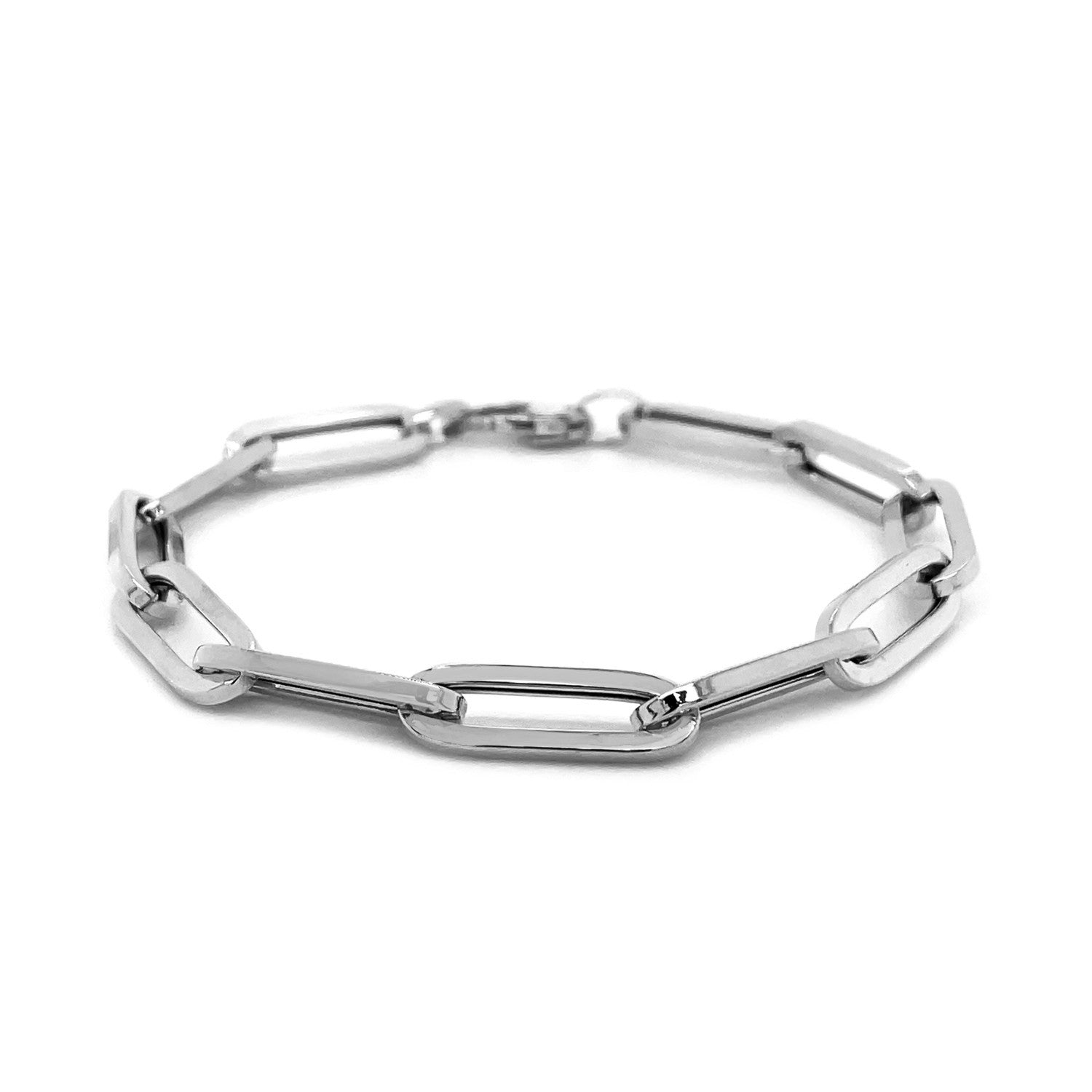 14K White Gold Extra Wide Paperclip Chain Bracelet on sale at MyriadMart