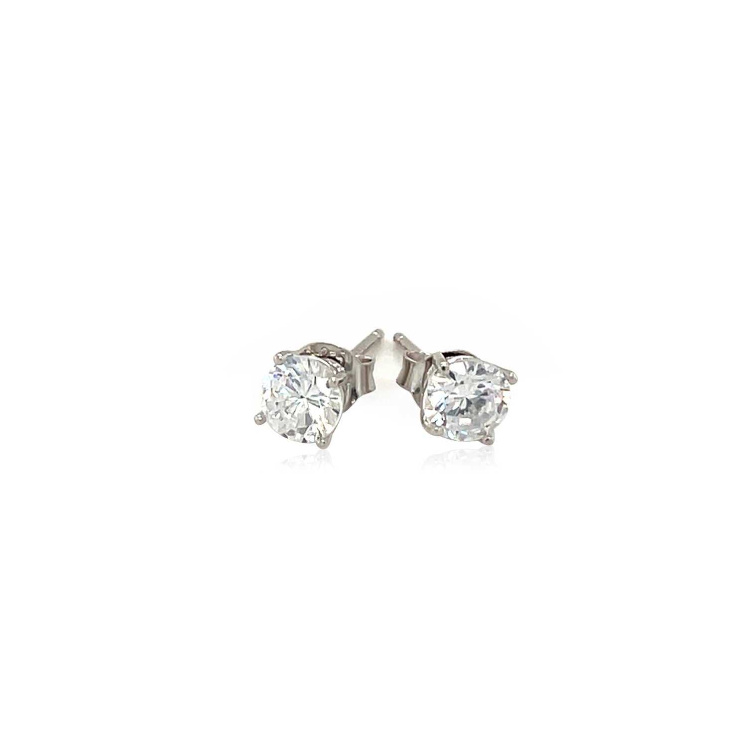 Sterling Silver Stud Earrings with White Hue Faceted Cubic Zirconia on sale at MyriadMart