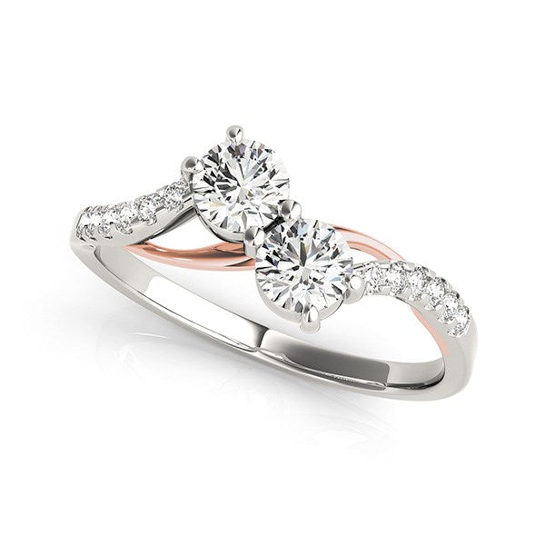 Two Stone Diamond Ring with Curved Band in 14k White And Rose Gold 5/8 cttw on sale at MyriadMart