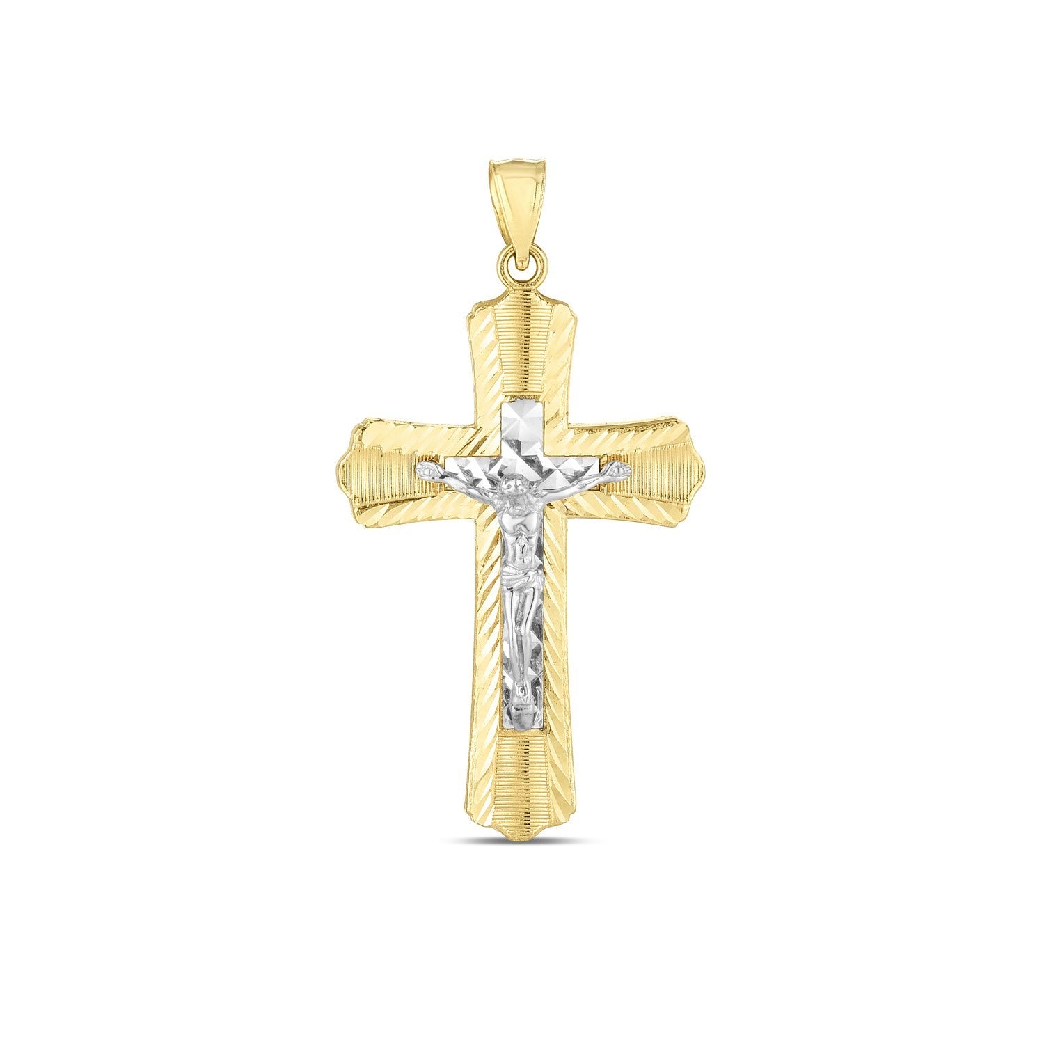 14k Two Tone Gold High Polish Diamond Cut Cross Pendant on sale at MyriadMart