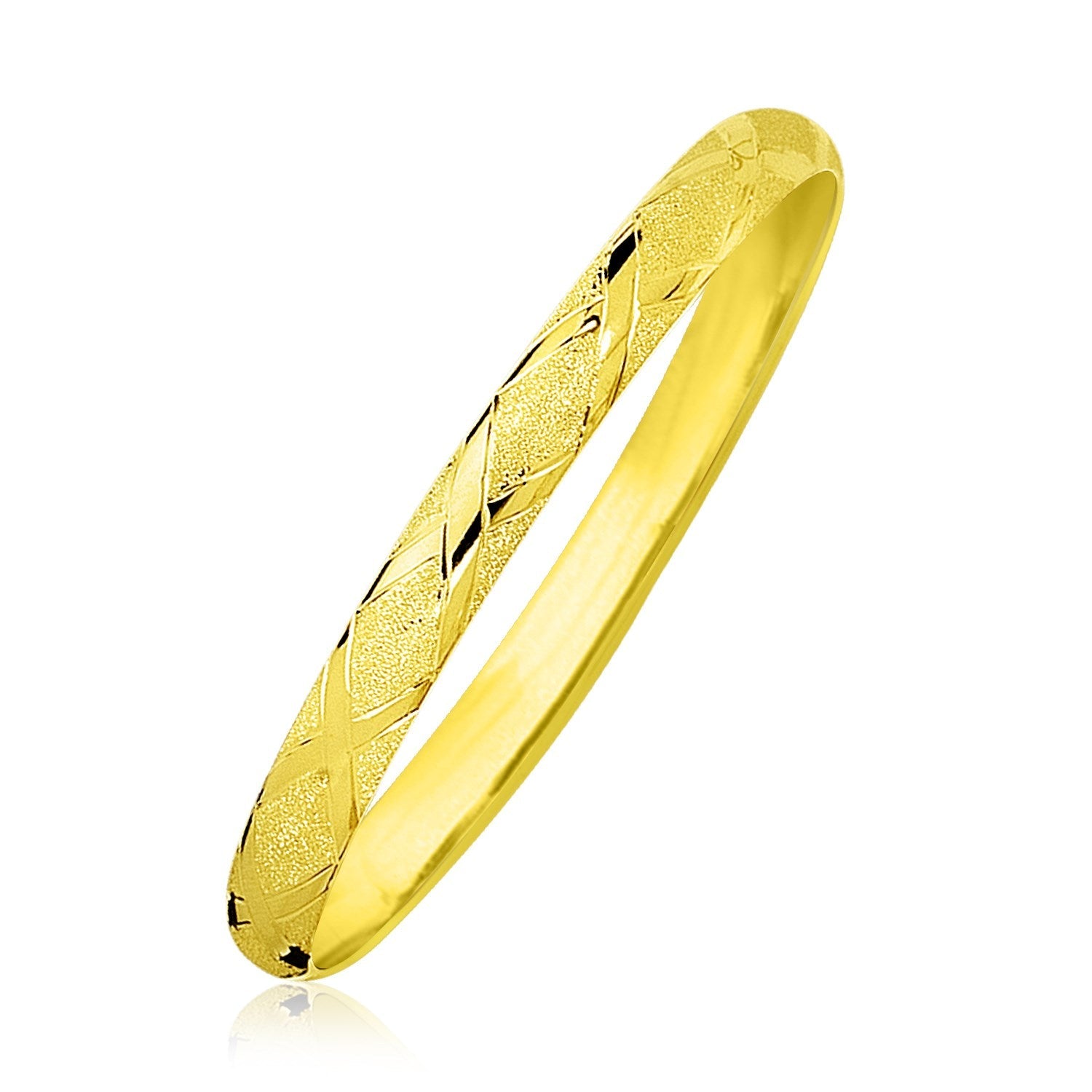 10k Yellow Gold Slender Diamond Pattern Textured Bangle on sale at MyriadMart