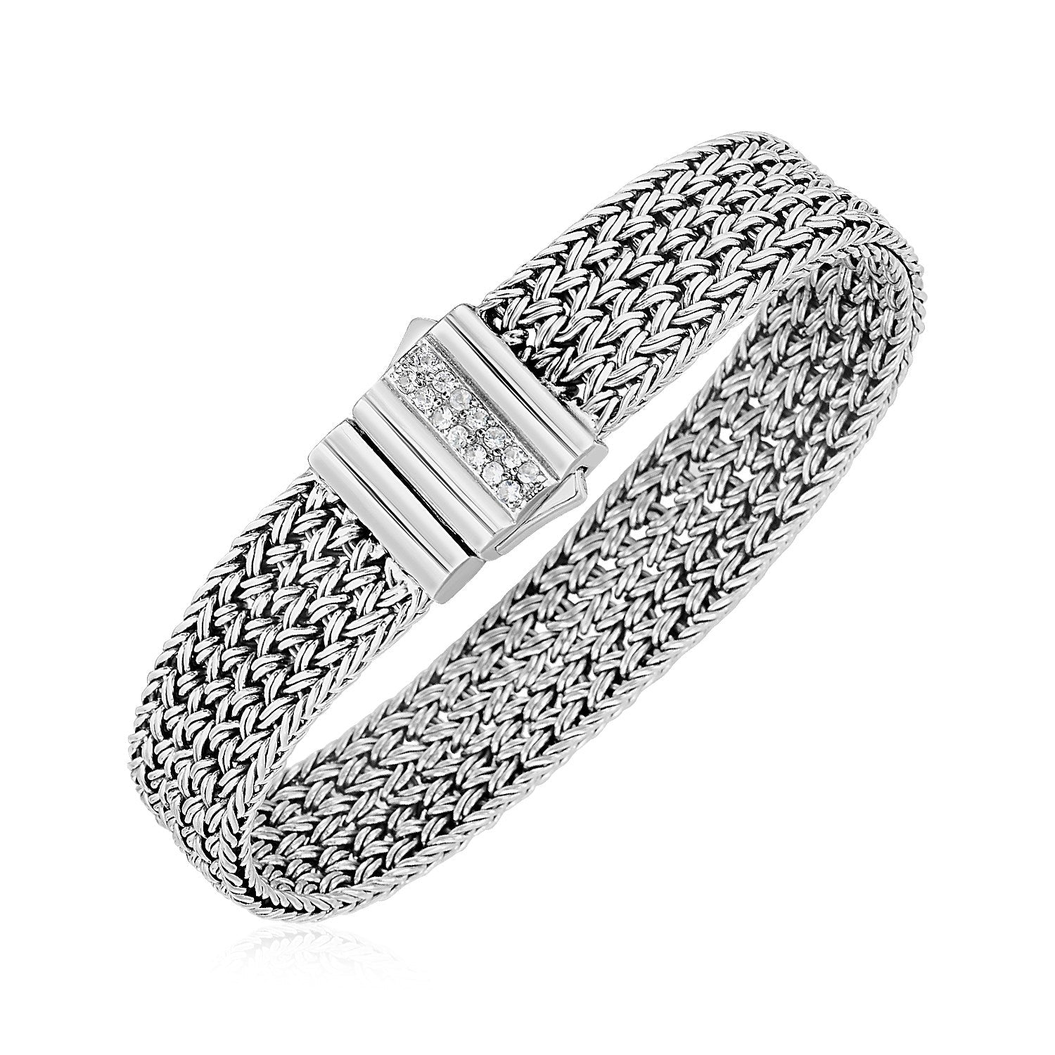 Woven Rope Bracelet with White Sapphire Accented Clasp in Sterling Silver on sale at MyriadMart