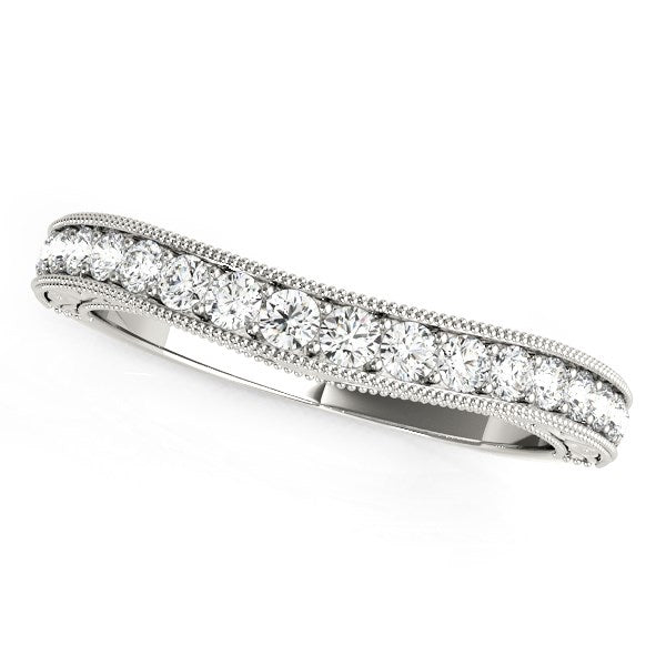 14k White Gold Bead Border Curved Diamond Wedding Ring 1/4 cttw on sale at MyriadMart
