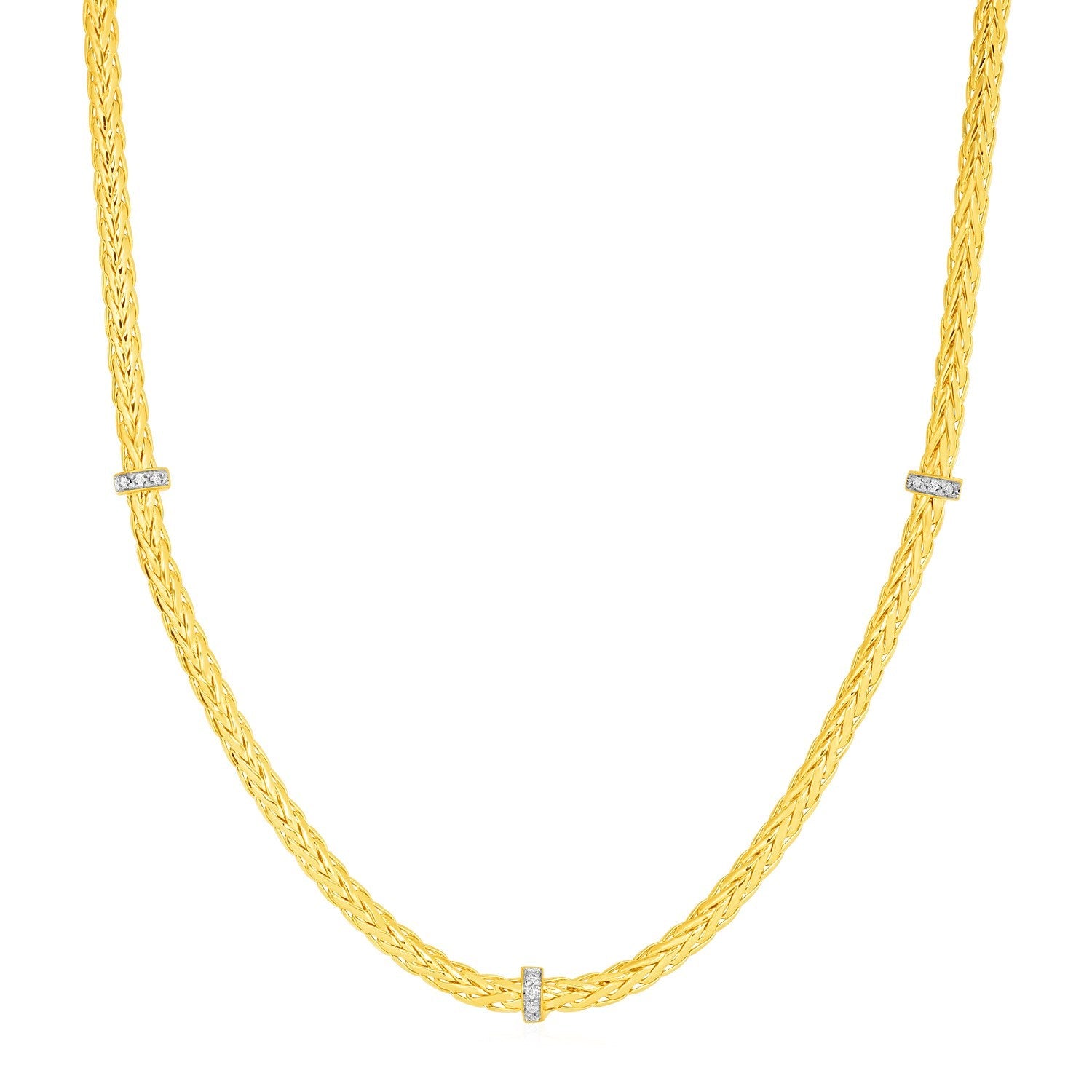 Woven Rope Necklace with Diamond Accents in 14k Yellow Gold on sale at MyriadMart