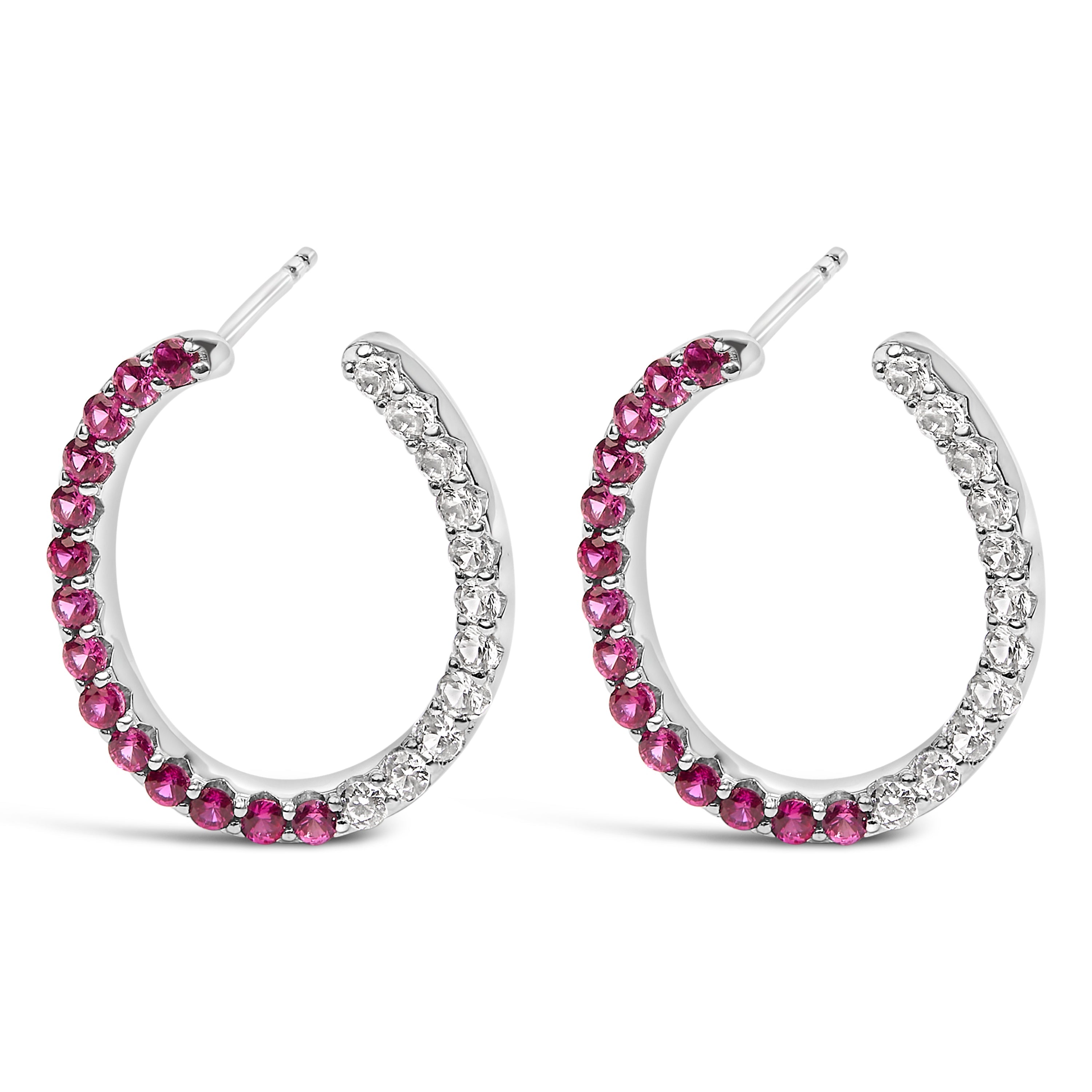 Sterling Silver Lab Created Ruby and White Sapphire Hoop Earrings on sale at MyriadMart