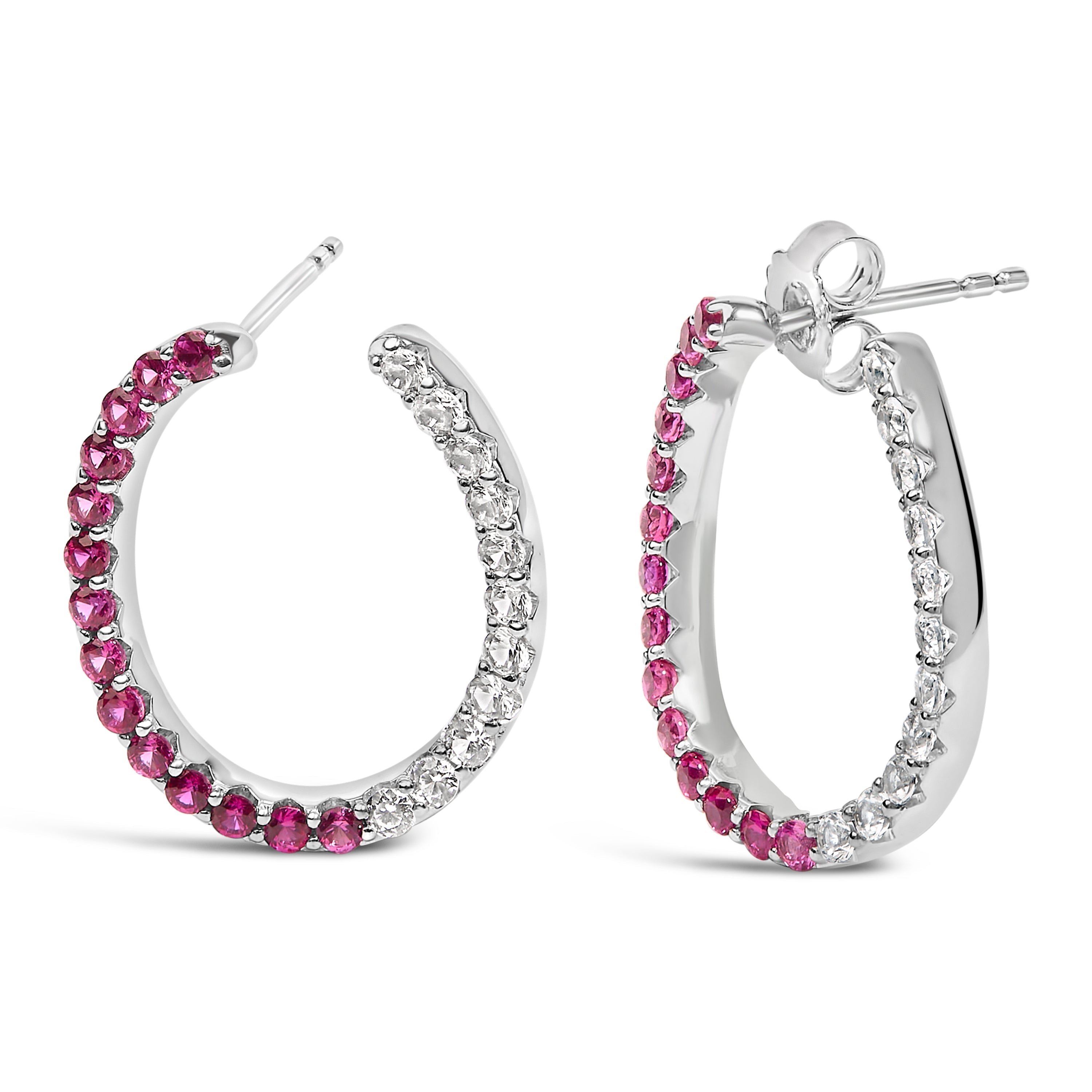 Sterling Silver Lab Created Ruby and White Sapphire Hoop Earrings on sale at MyriadMart