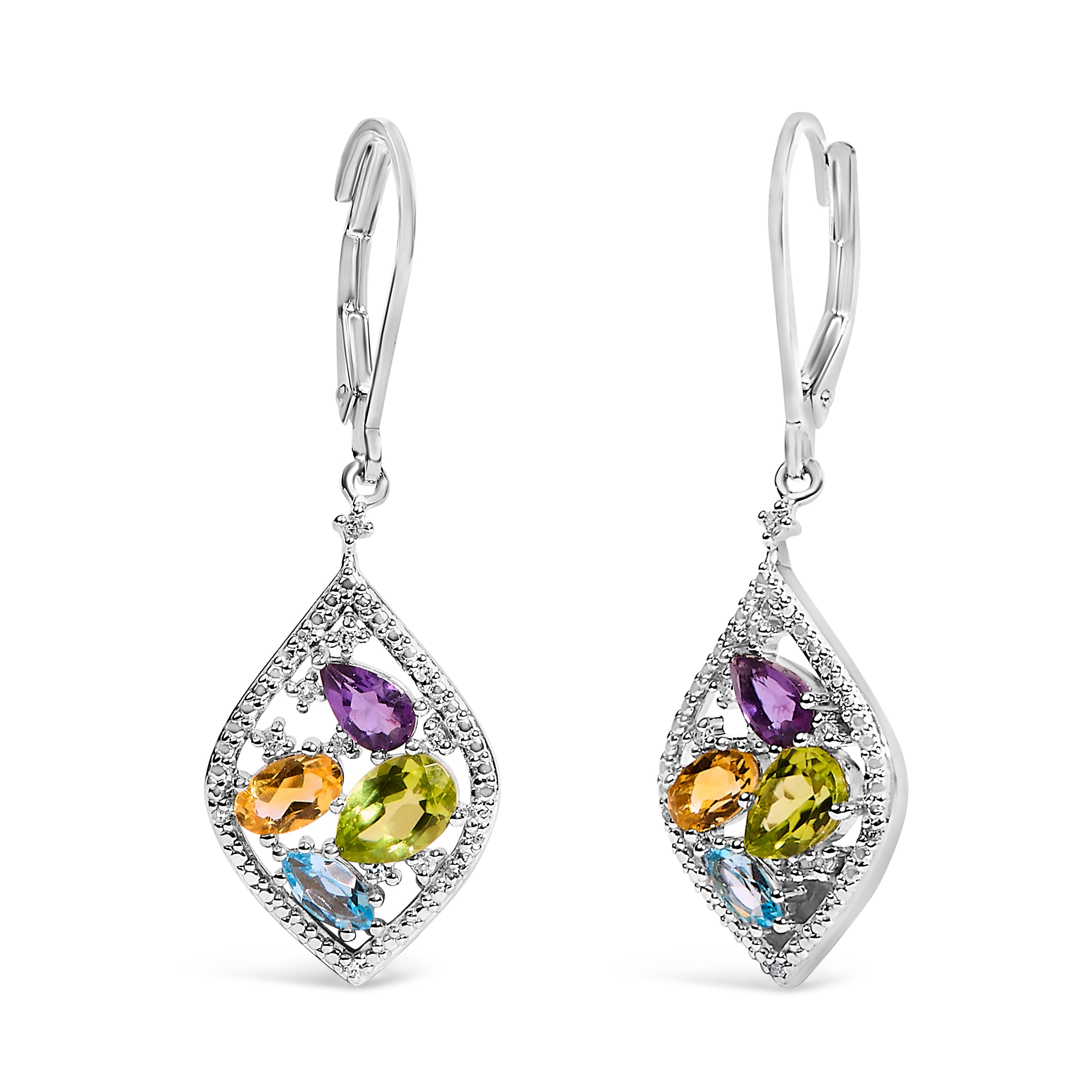 Sterling Silver Diamond Accent Multi Stone Rhombus Drop Earrings on sale at MyriadMart
