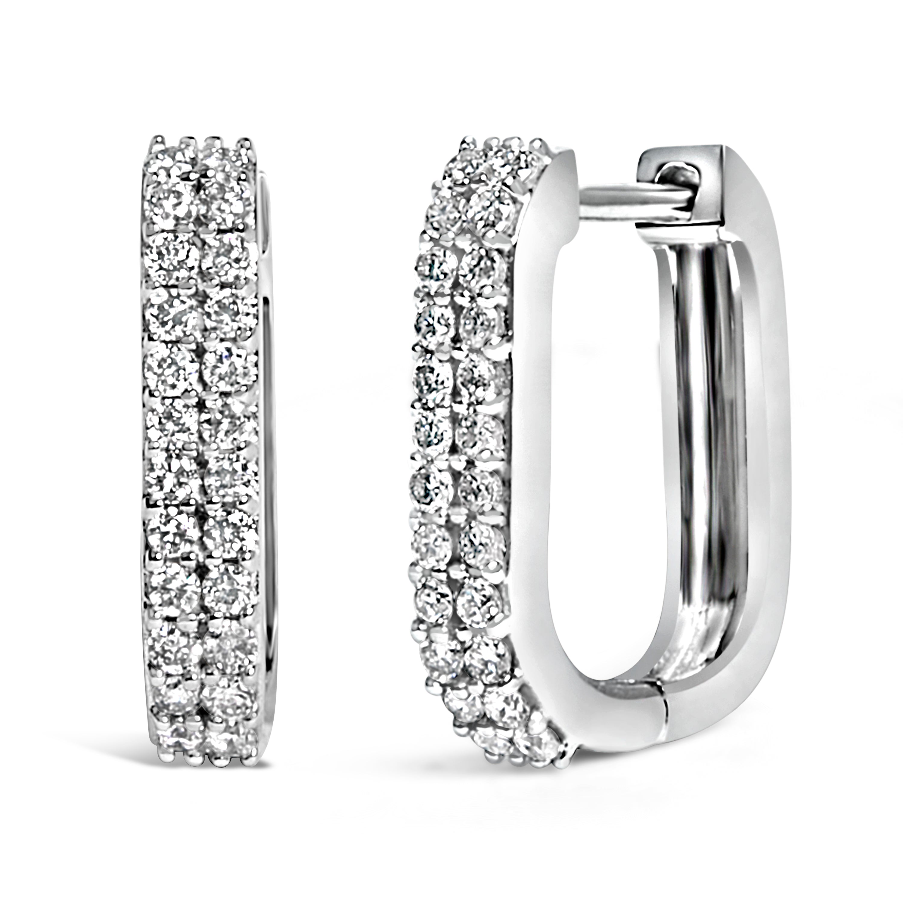 10K White Gold 1/4 Cttw Lab Grown Diamond Double Row Huggie Hoop Earrings