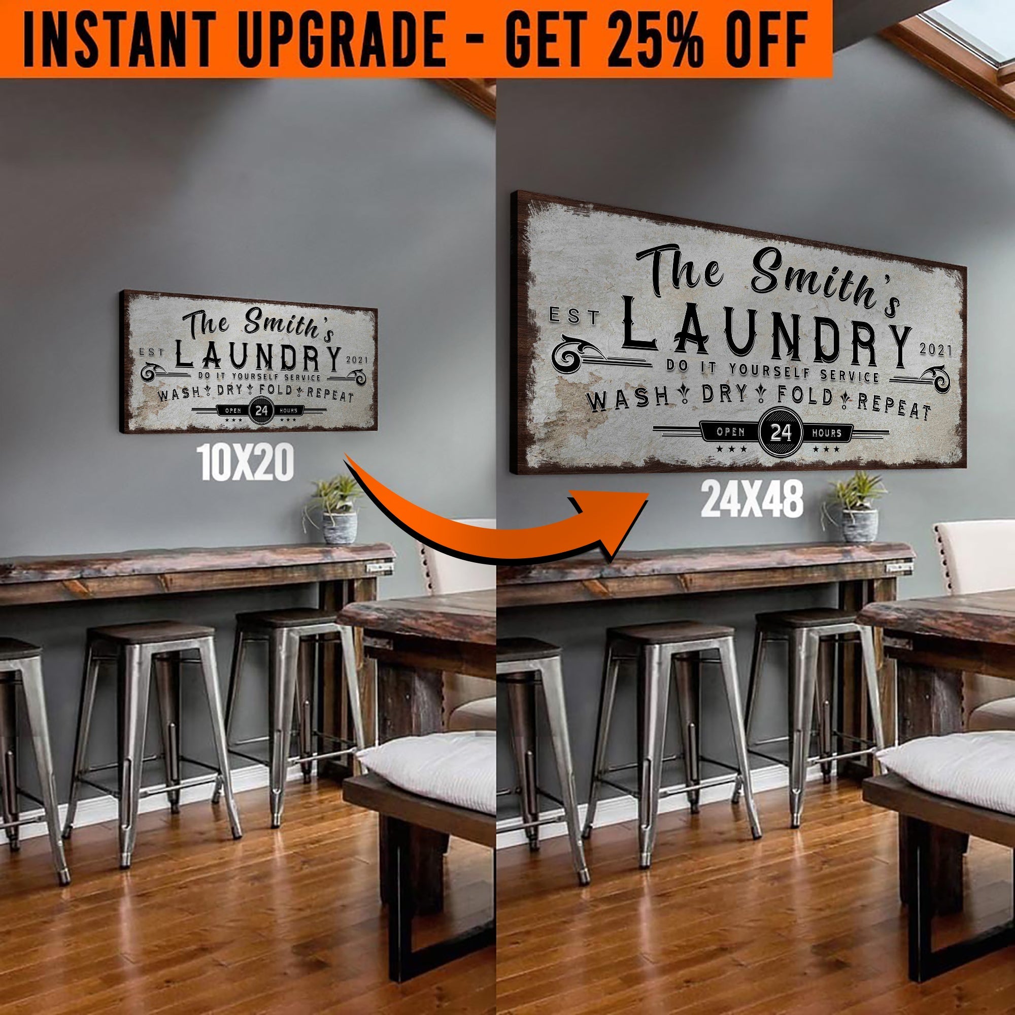 Upgrade Your 20x10 Inches 'Personalized Laundry Room' Style 2 Canvas To 48x24 Inches on sale at MyriadMart