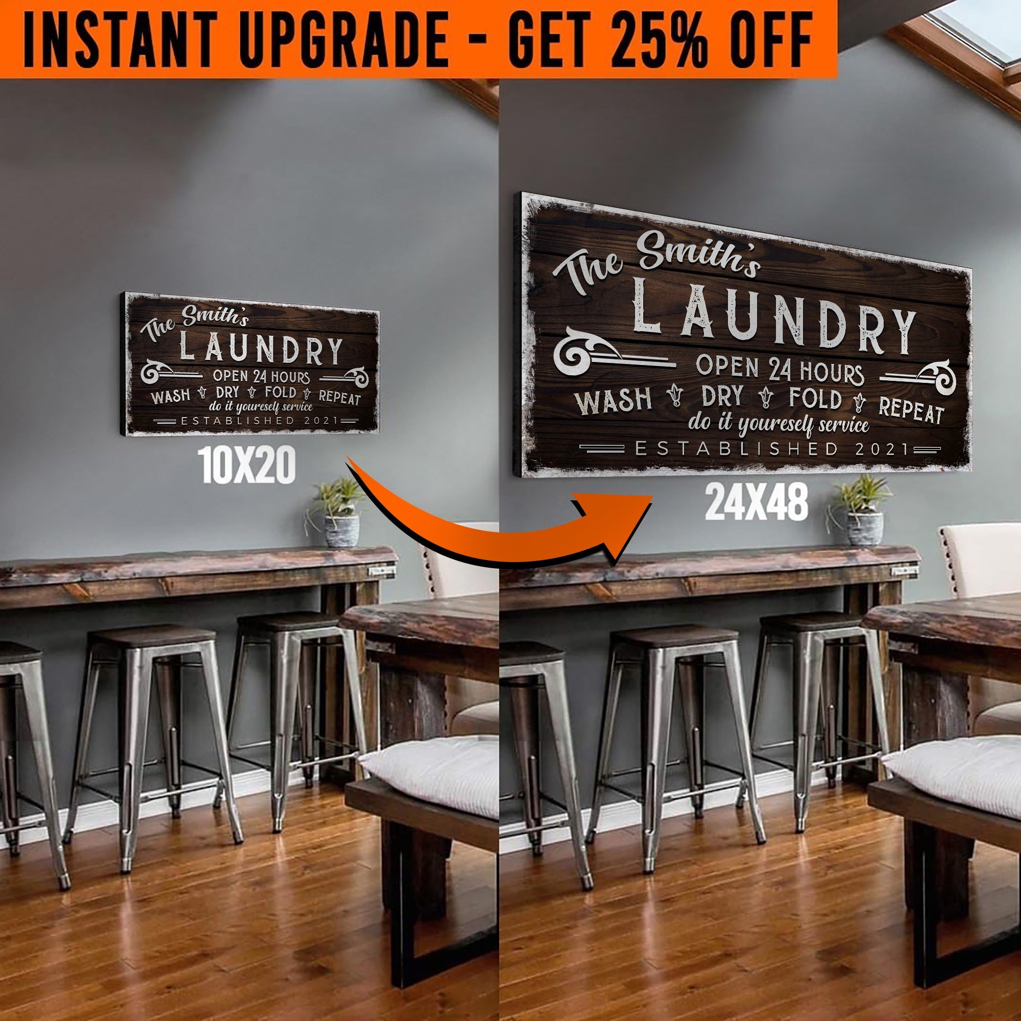 Upgrade Your 20x10 Inches 'Personalized Laundry Room' Style 3 Canvas To 48x24 Inches on sale at MyriadMart