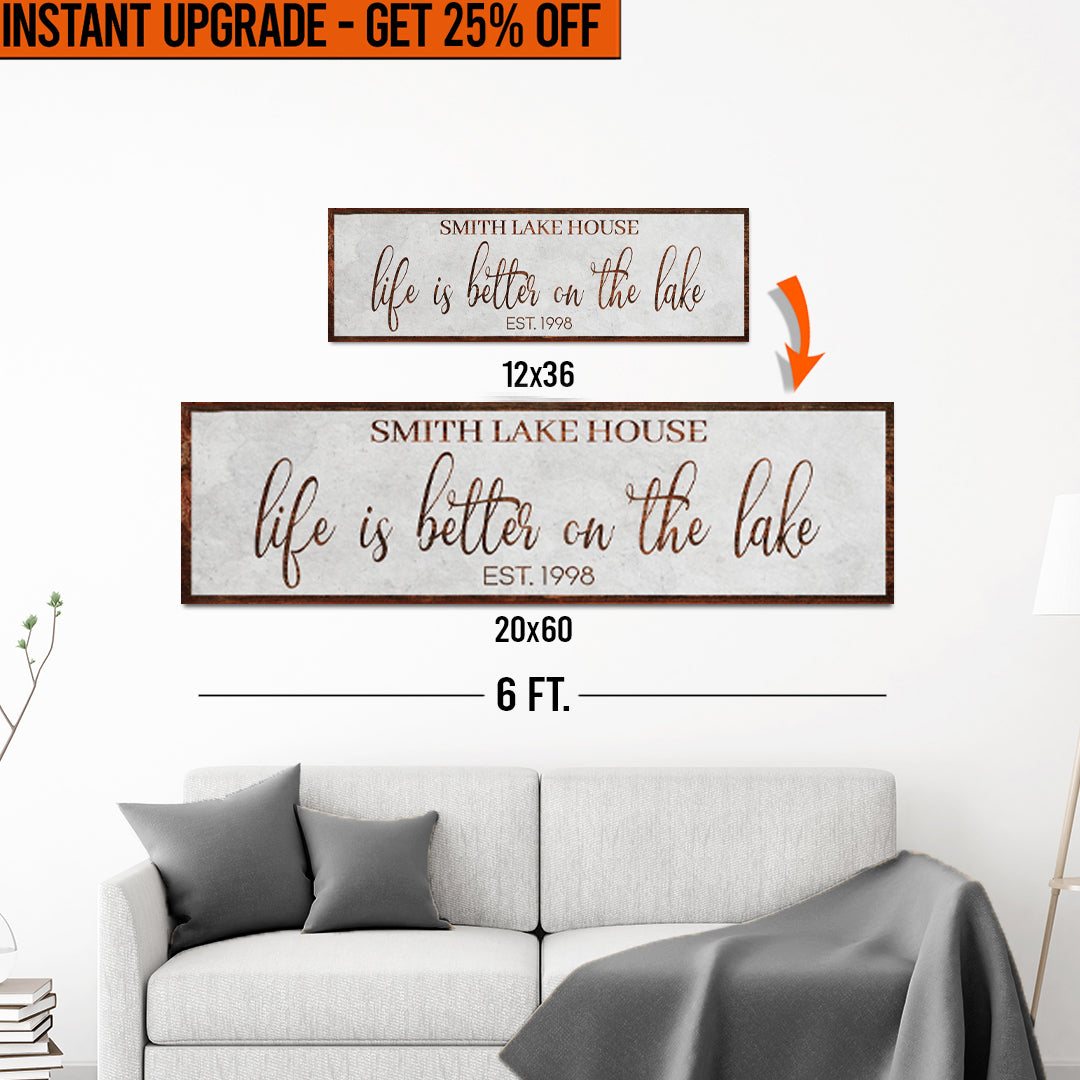 Upgrade Your 'Life Is Better On The Lake' Style 2 Canvas To 20x60 Inches on sale at MyriadMart