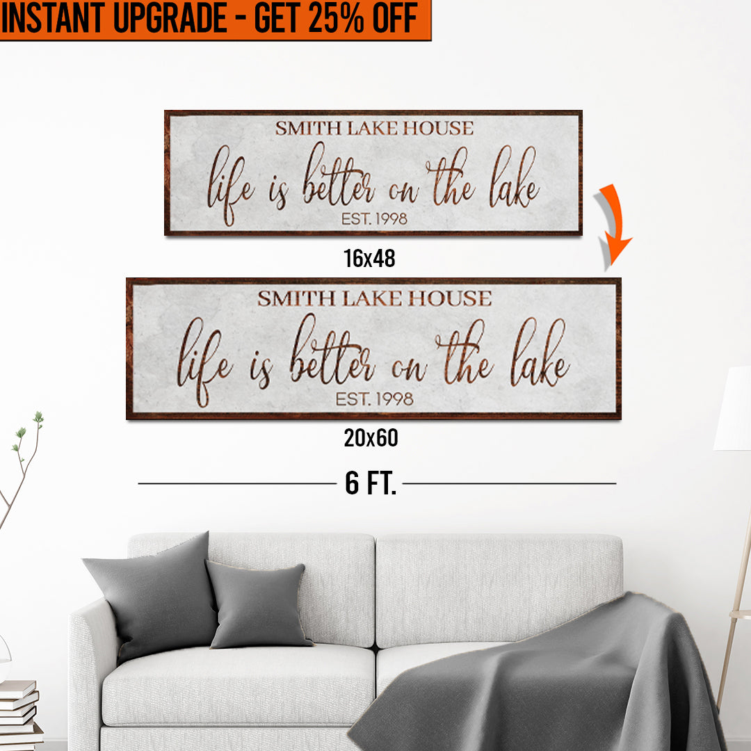 Upgrade Your 16x48 Inches 'Life Is Better On The Lake' Style 2 Canvas To 20x60 Inches on sale at MyriadMart