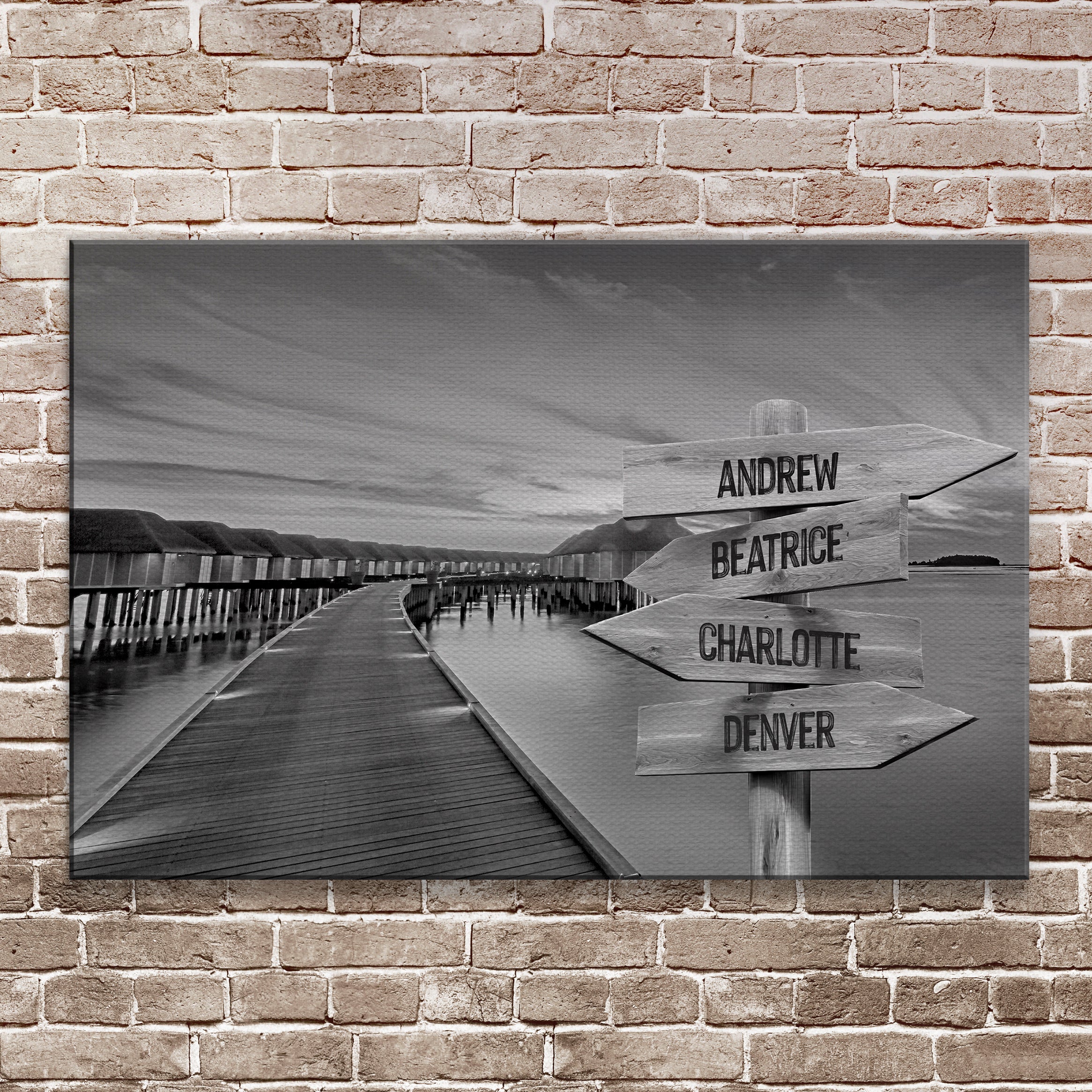 Family Names Monochrome Ocean Dock Sign on sale at MyriadMart