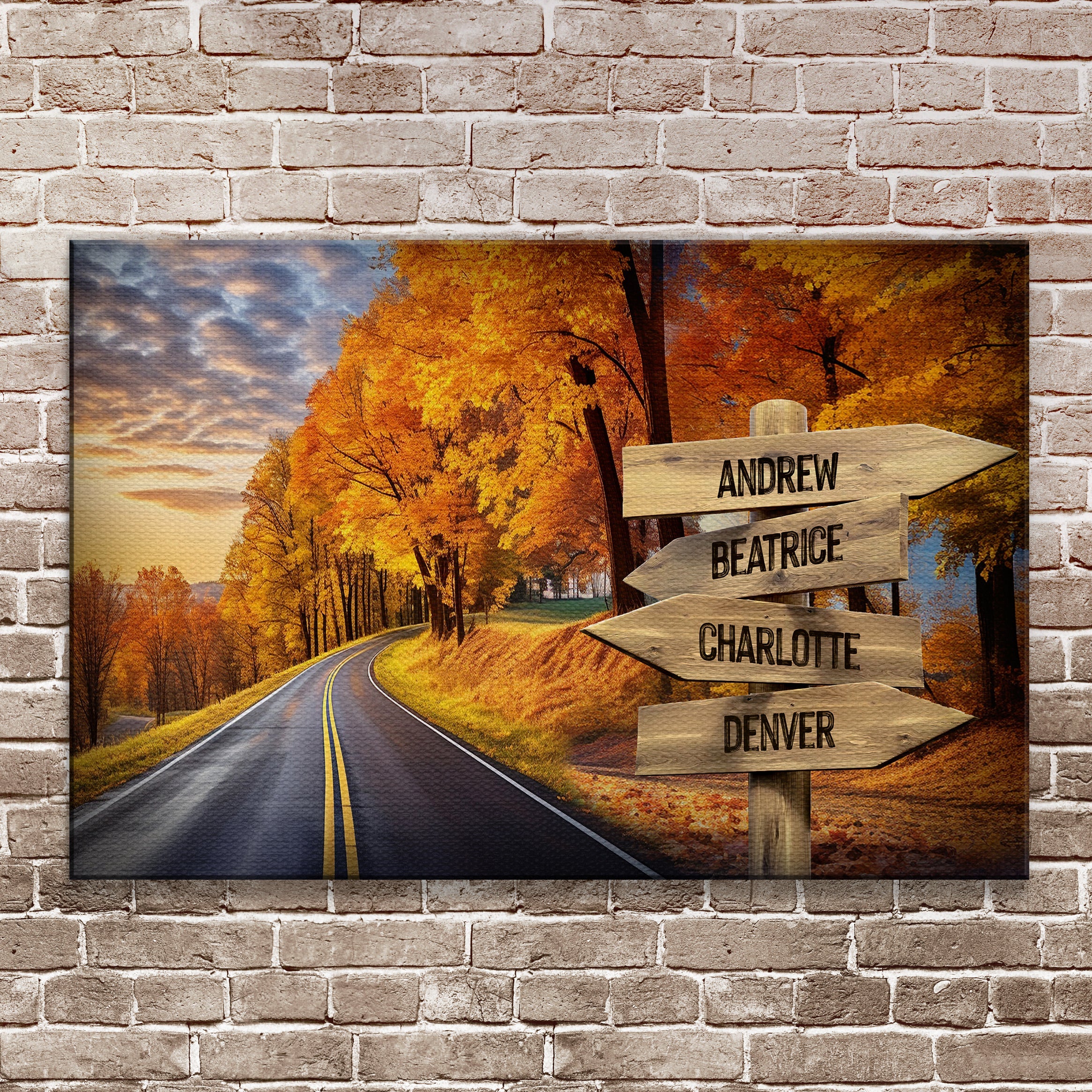 Family Names Autumn Road Sign on sale at MyriadMart