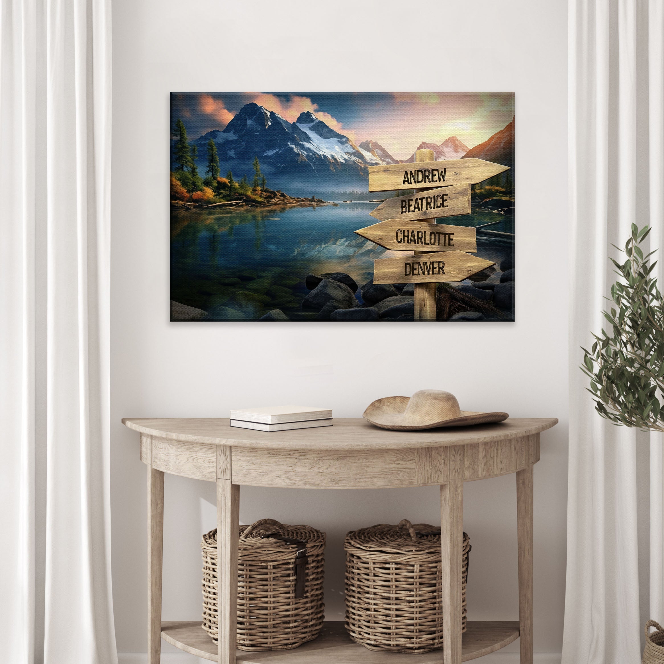 Mountain Sunrise Family Names Sign on sale at MyriadMart