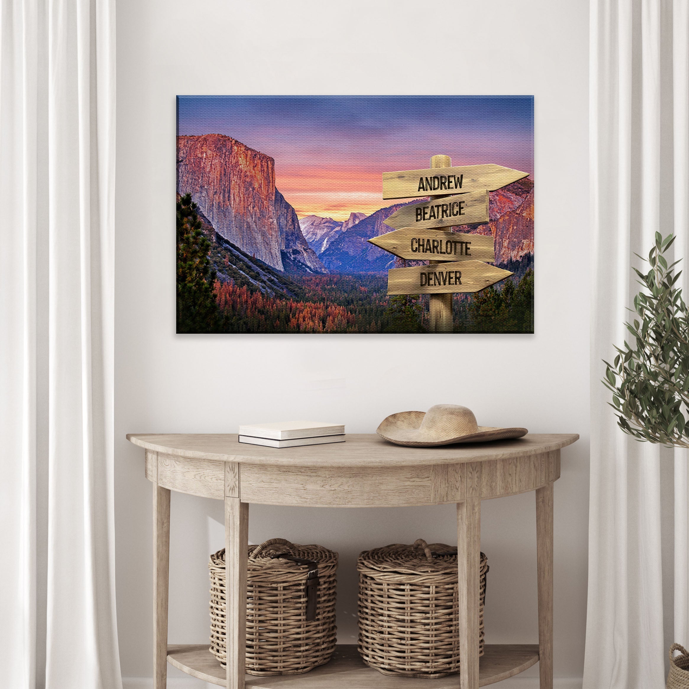 Yosemite Sunset Family Names Sign on sale at MyriadMart