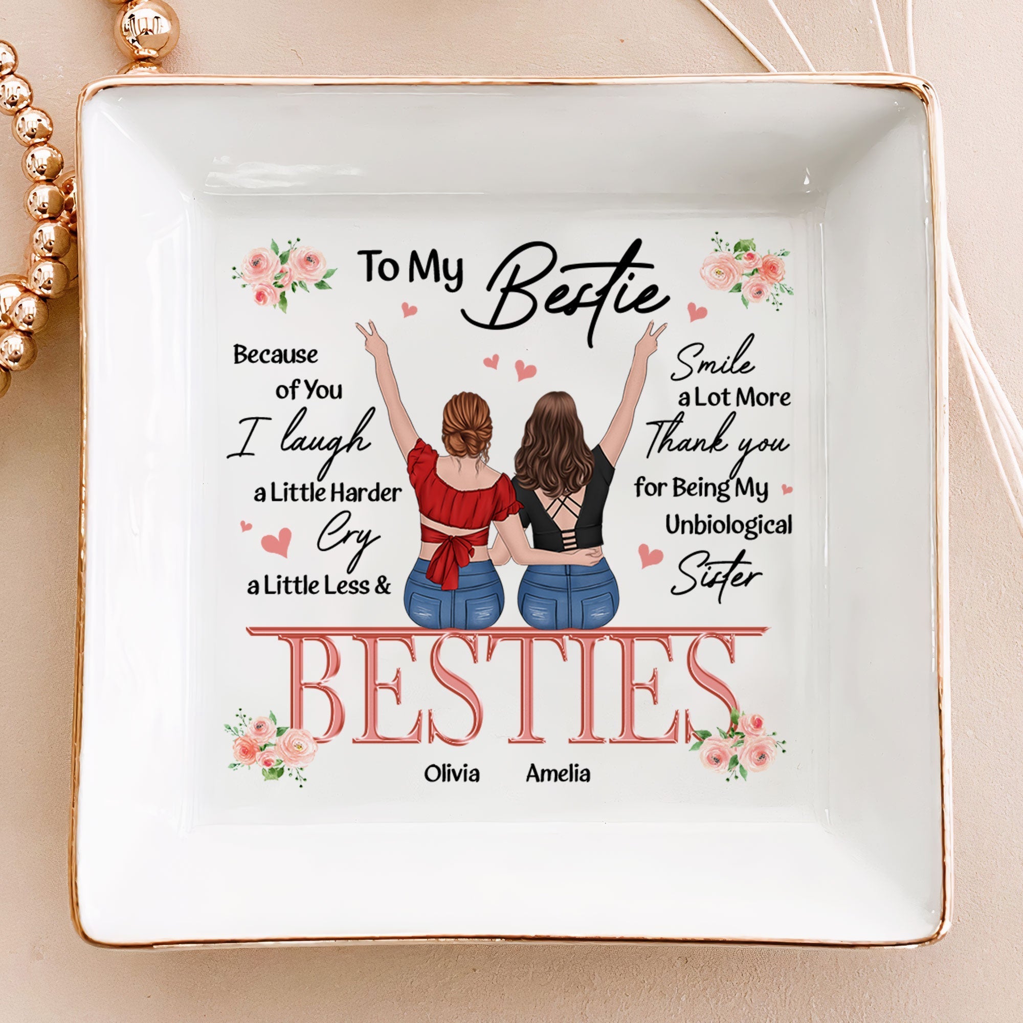 Friendship Thank You I Laugh More Cry Less - Personalized Jewelry Dish - MyriadMart