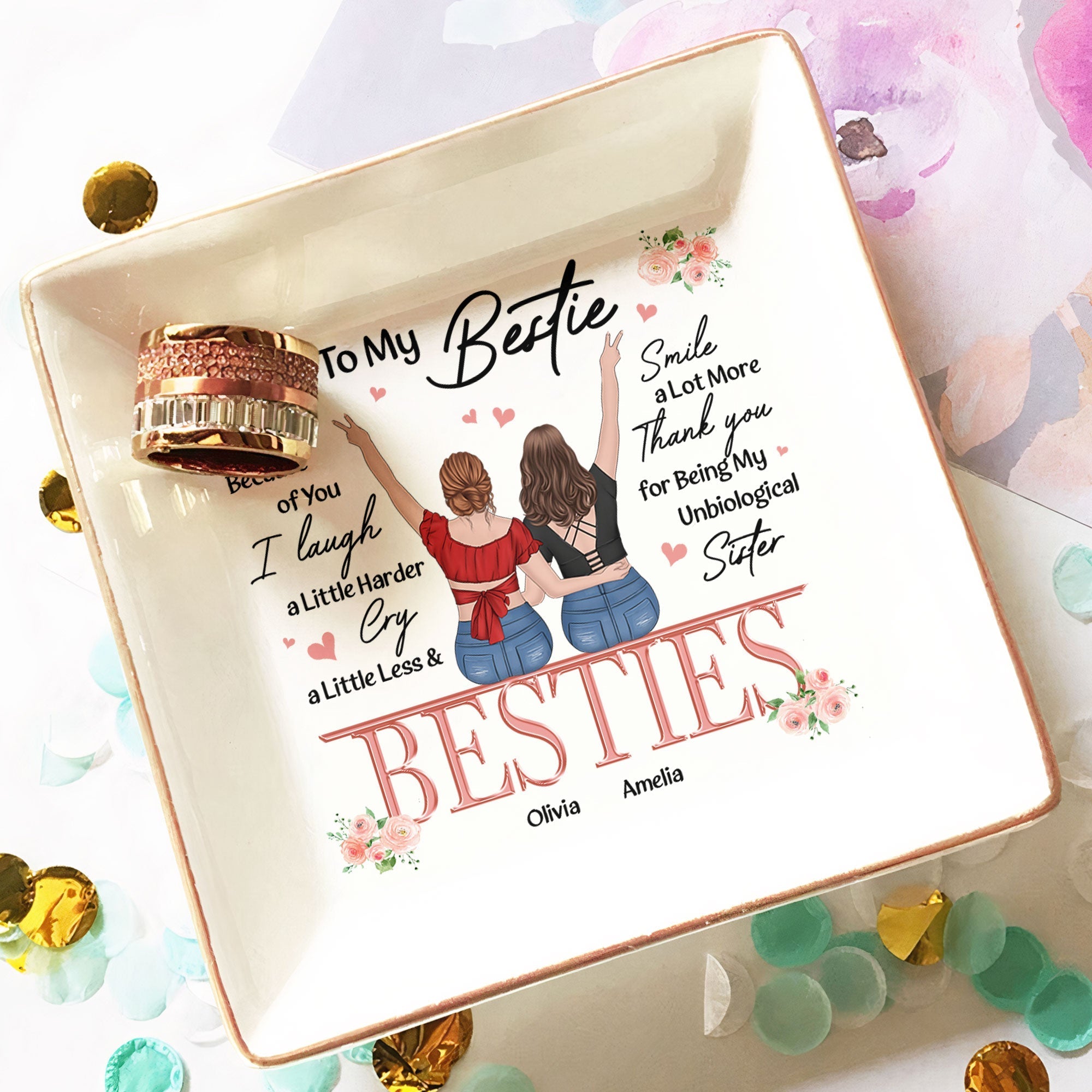 Friendship Thank You I Laugh More Cry Less - Personalized Jewelry Dish - MyriadMart