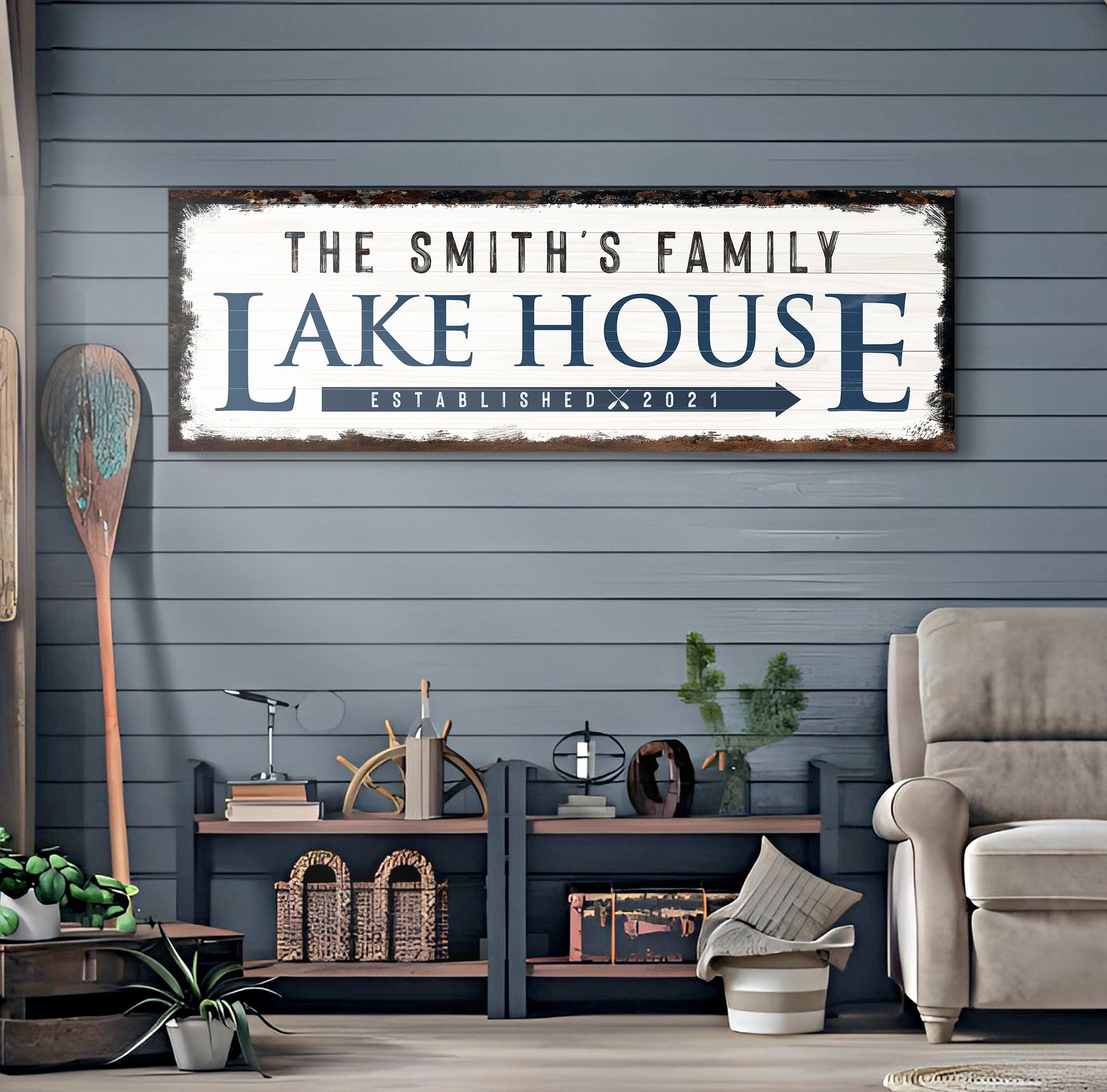 Family Lake House Arrow Sign on sale at MyriadMart