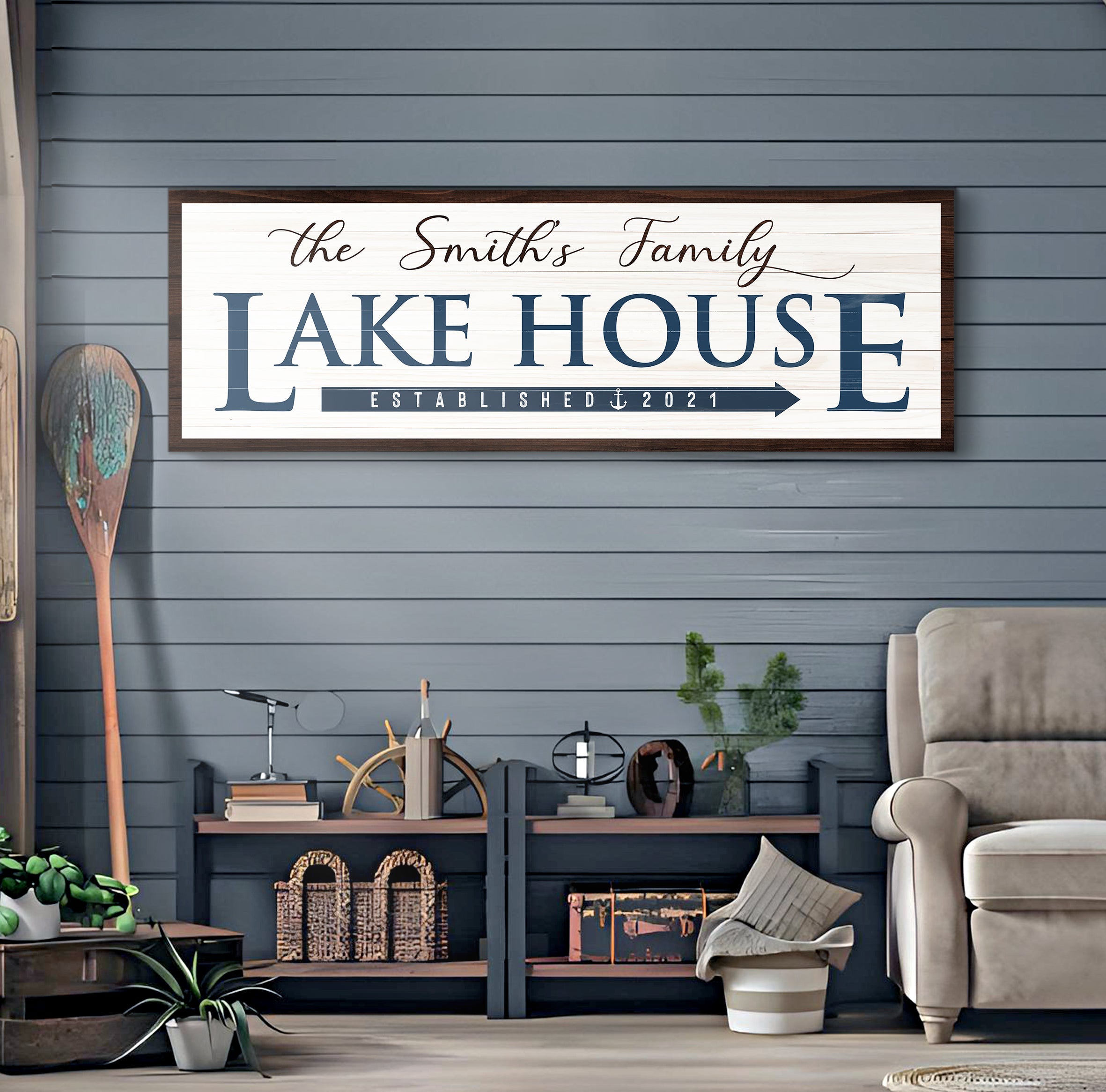 Family Lake House Arrow Sign III on sale at MyriadMart
